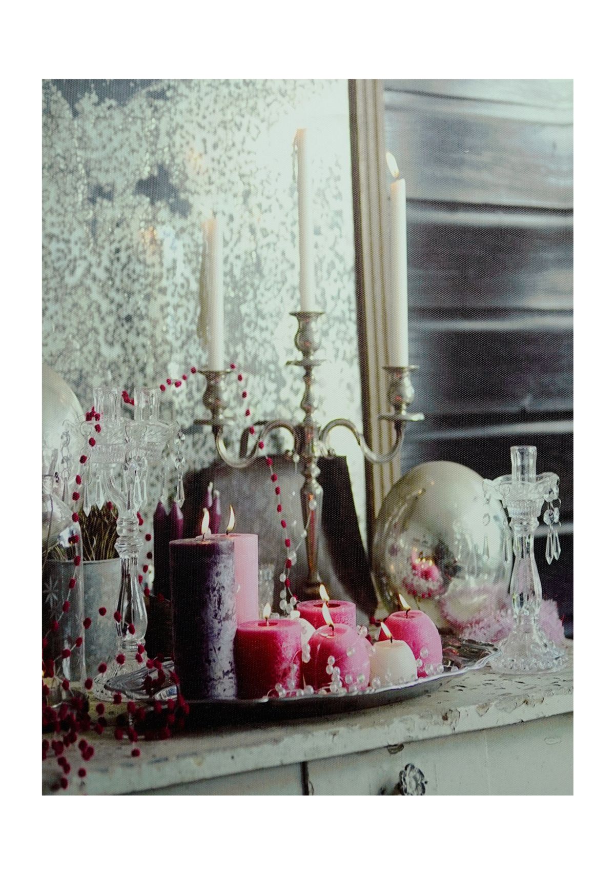 LED Lighted Regal Romance Candleabra Christmas Canvas Wall Art 15.75Inch x 12Inch