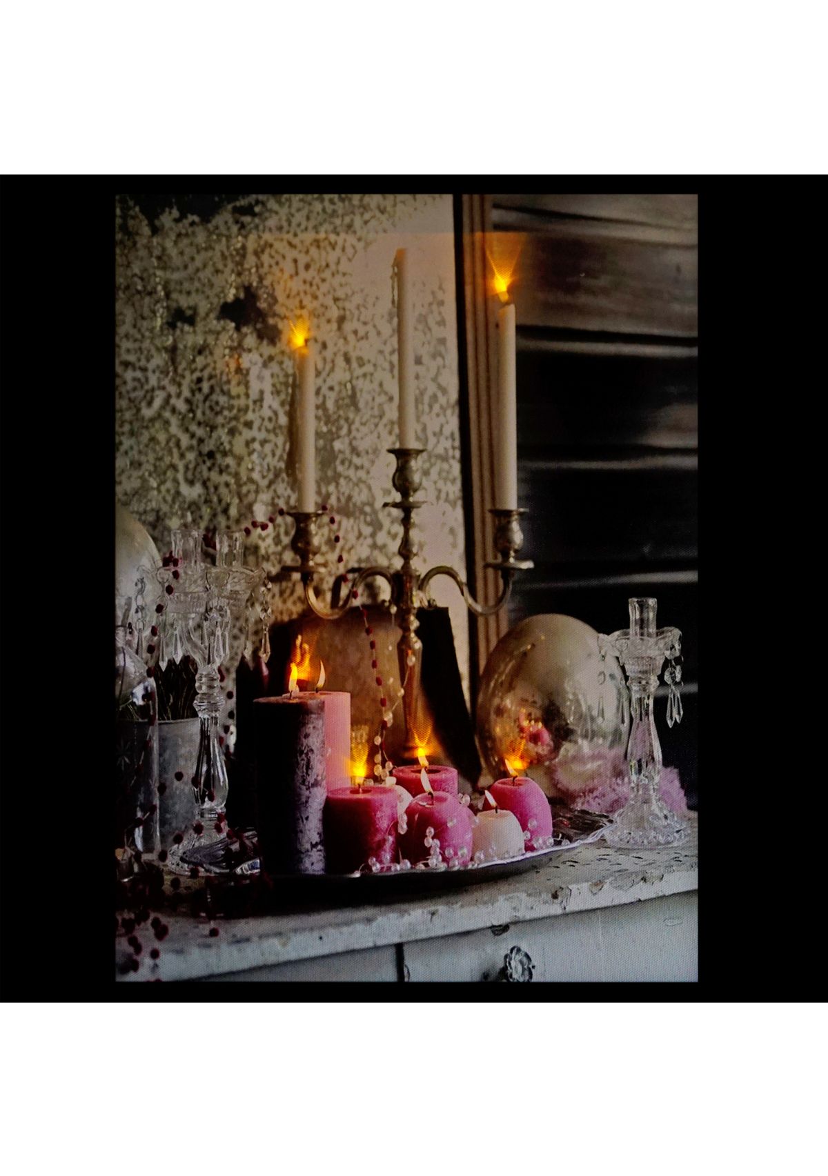 LED Lighted Regal Romance Candleabra Christmas Canvas Wall Art 15.75Inch x 12Inch