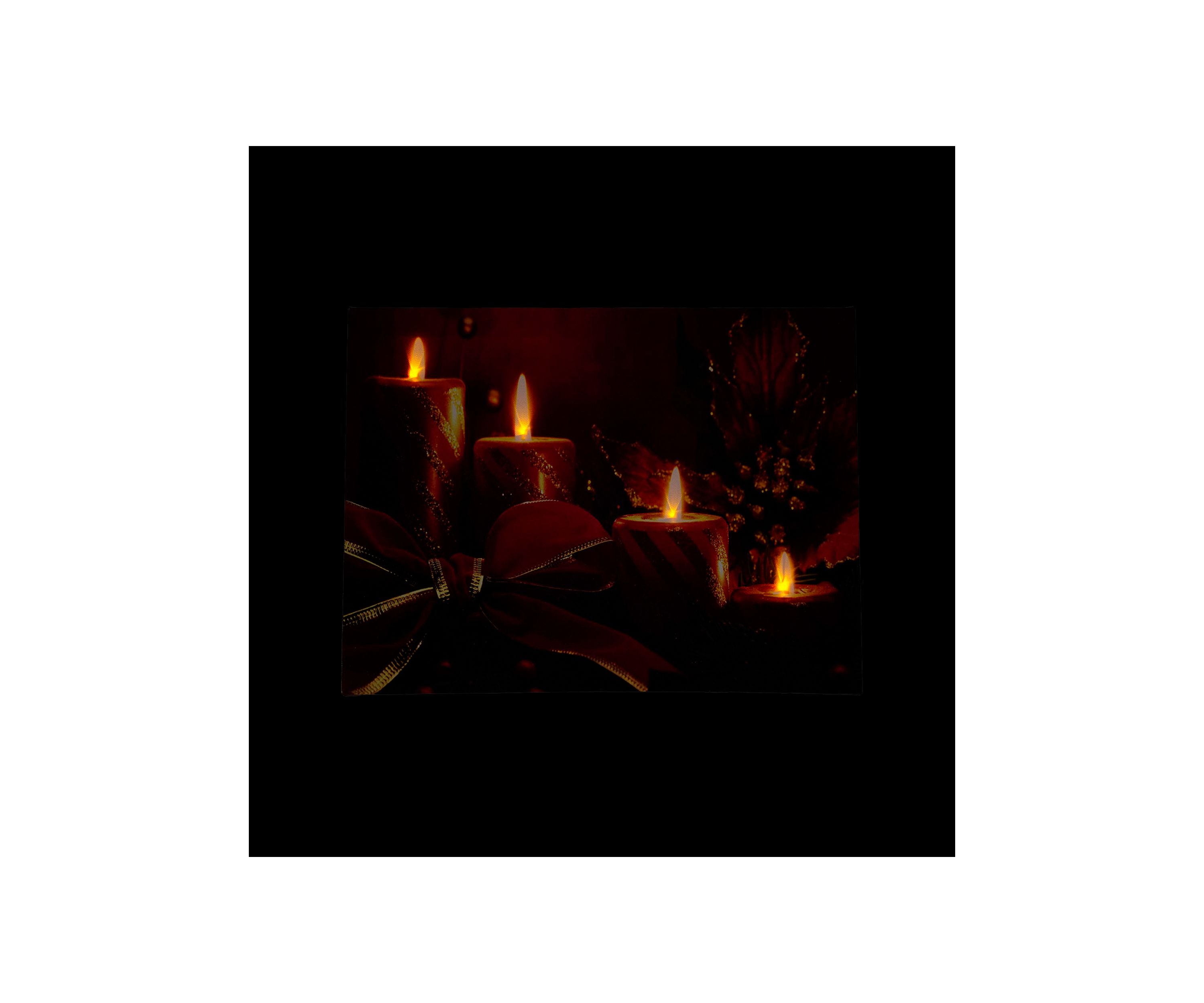 Red LED Lighted Glitter Striped Candles with Poinsettia and Bow Christmas Wall Art 12Inch x 15.75Inch