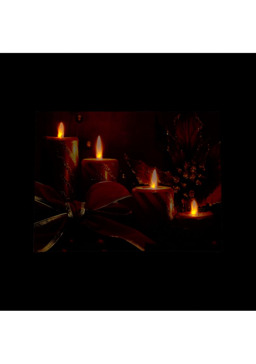 Red LED Lighted Glitter Striped Candles with Poinsettia and Bow Christmas Wall Art 12Inch x 15.75Inch