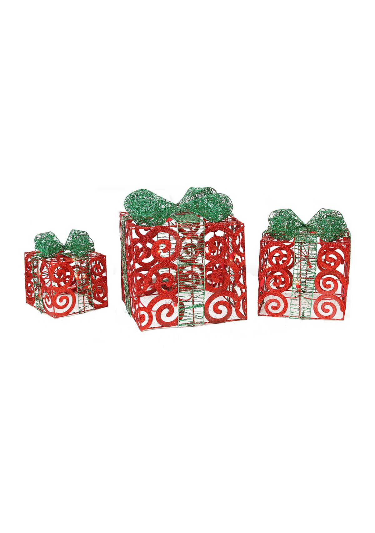 Set of 3 Lighted Sparkling Red Swirl Glitter Gift Boxes Outdoor Christmas Decorations