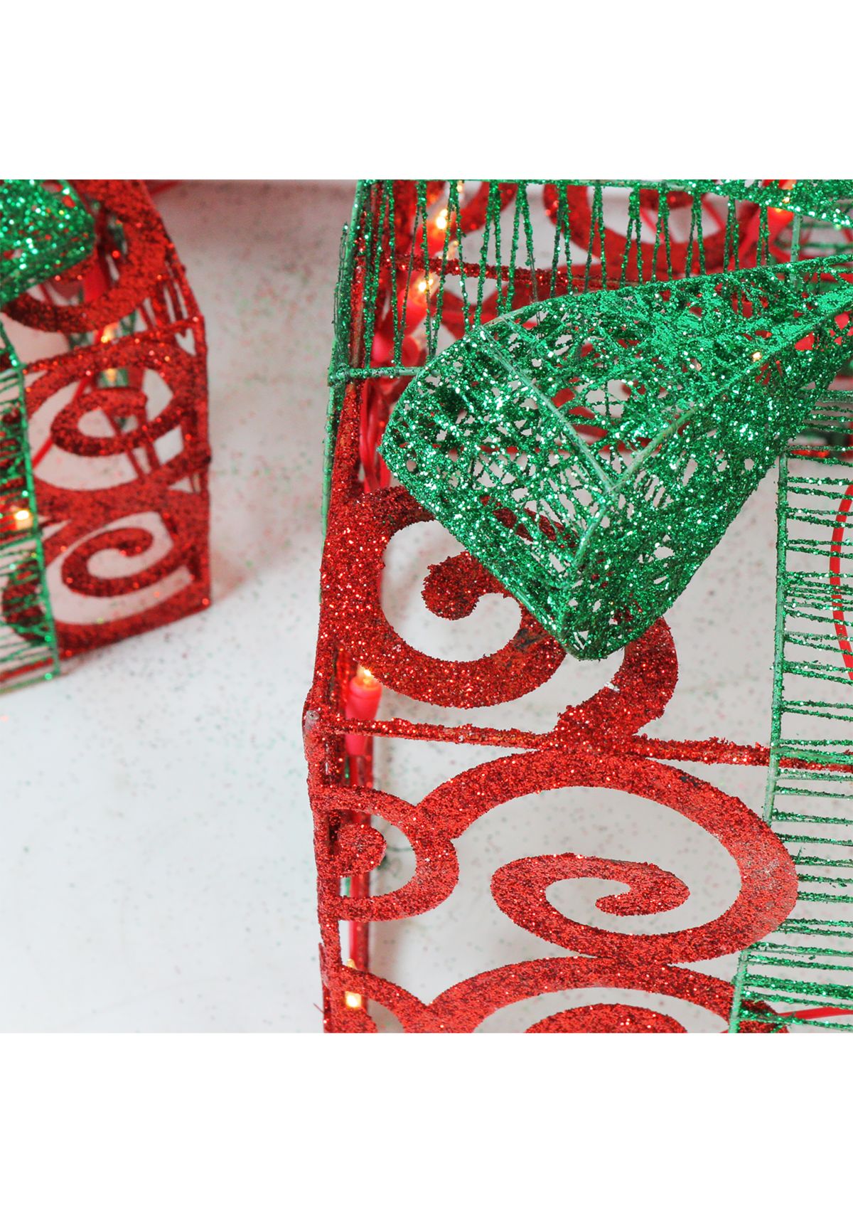 Set of 3 Lighted Sparkling Red Swirl Glitter Gift Boxes Outdoor Christmas Decorations