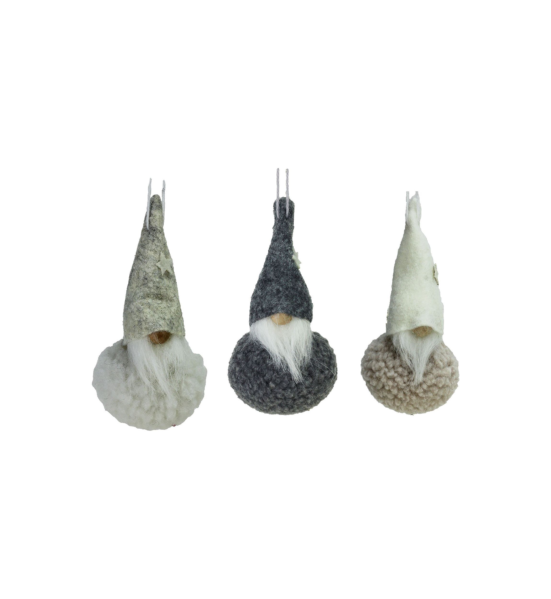 Set of 3 Gray and Cream Plush Santa Gnomes Hanging Christmas Ornaments 4.75Inch