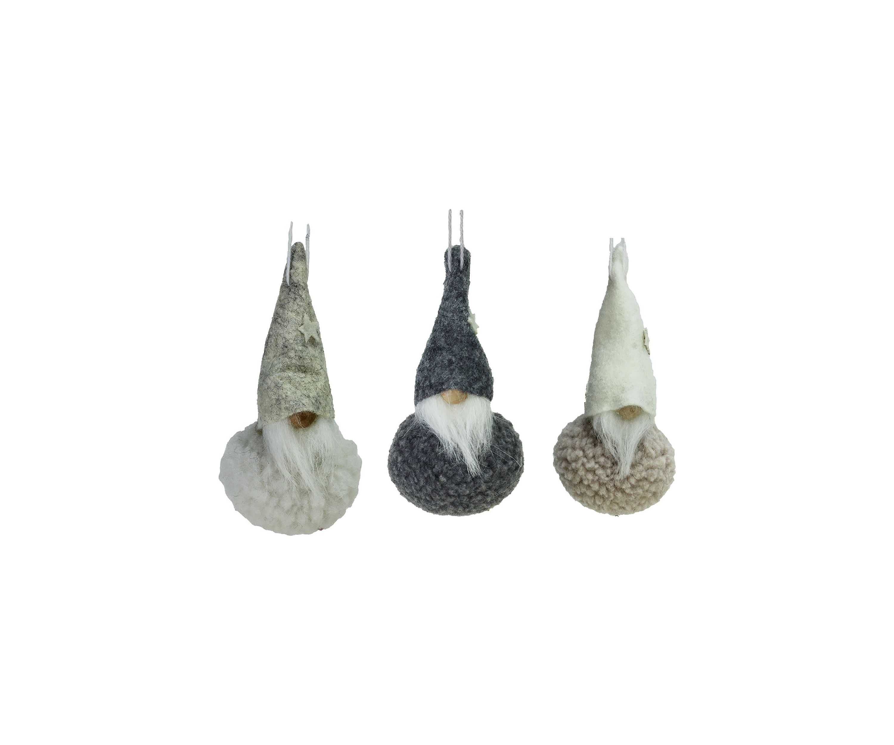 Set of 3 Gray and Cream Plush Santa Gnomes Hanging Christmas Ornaments 4.75Inch