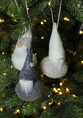 Set of 3 Gray and Cream Plush Santa Gnomes Hanging Christmas Ornaments 4.75Inch