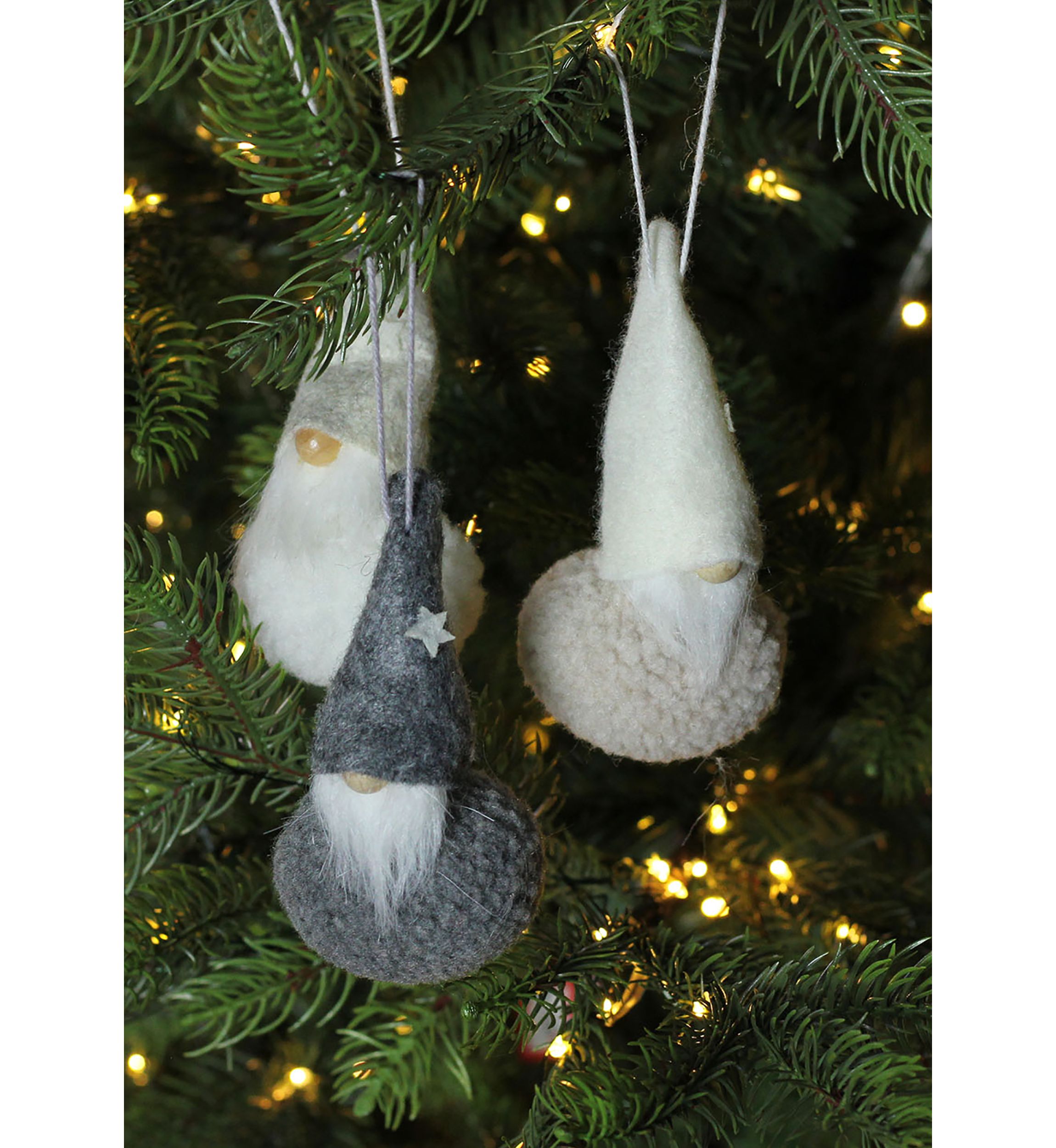 Set of 3 Gray and Cream Plush Santa Gnomes Hanging Christmas Ornaments 4.75Inch