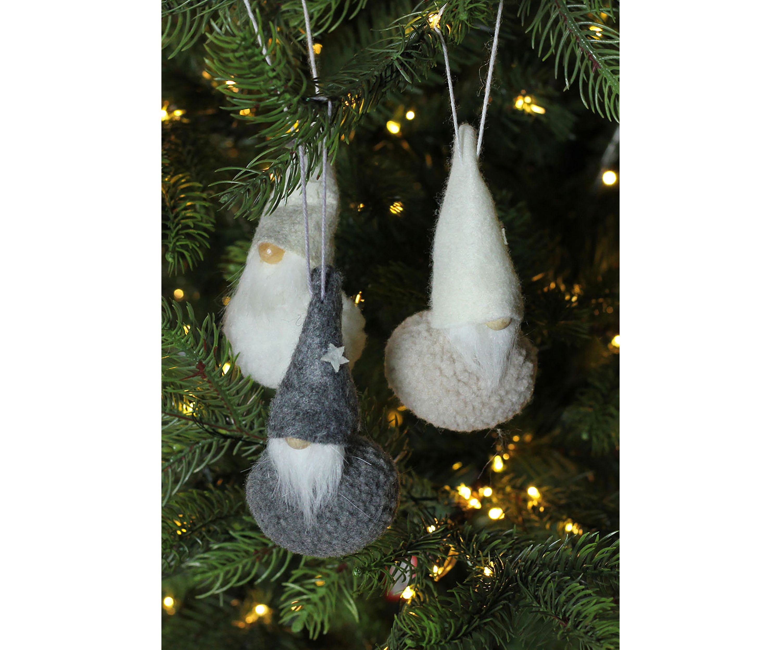 Set of 3 Gray and Cream Plush Santa Gnomes Hanging Christmas Ornaments 4.75Inch