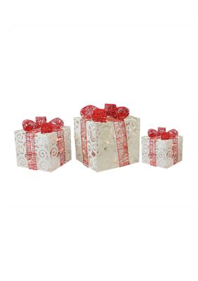 Northlight Set of 3 Lighted Sparkling White Swirl Glitter Gift Boxes Christmas Yard Art Decorations -  0191296066112