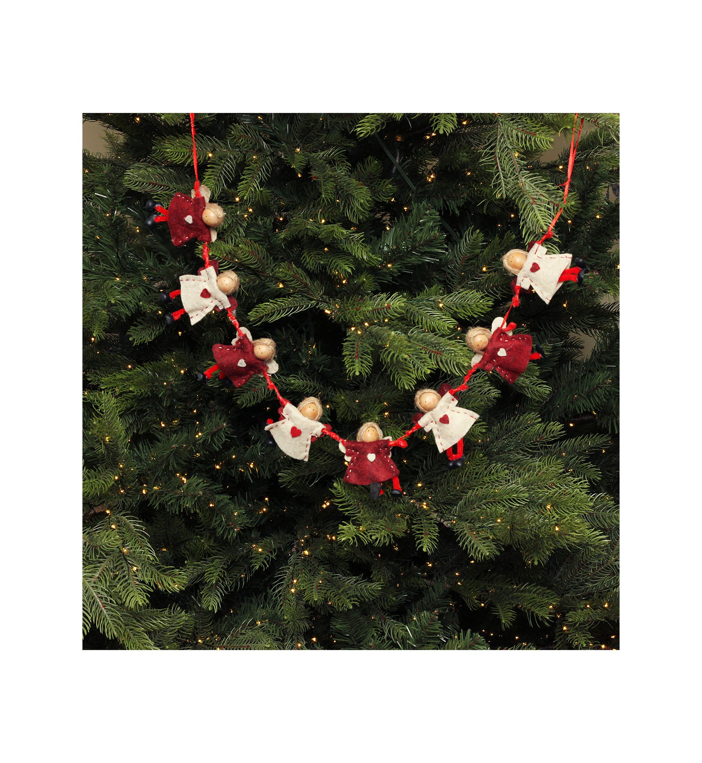 4Inch x 26Inch Red and Beige Angel Dolls Christmas Garland - Unlit