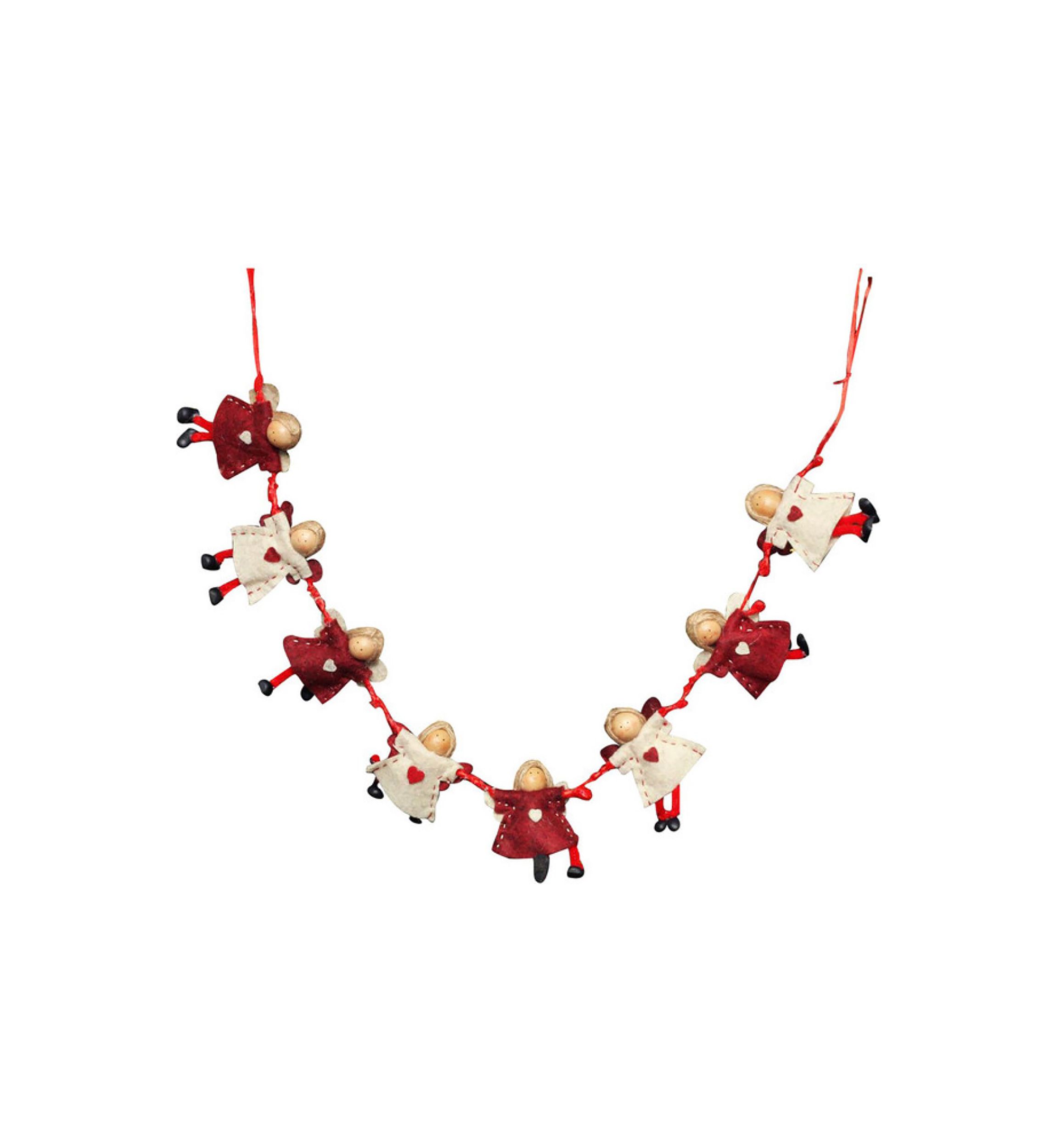 4Inch x 26Inch Red and Beige Angel Dolls Christmas Garland - Unlit