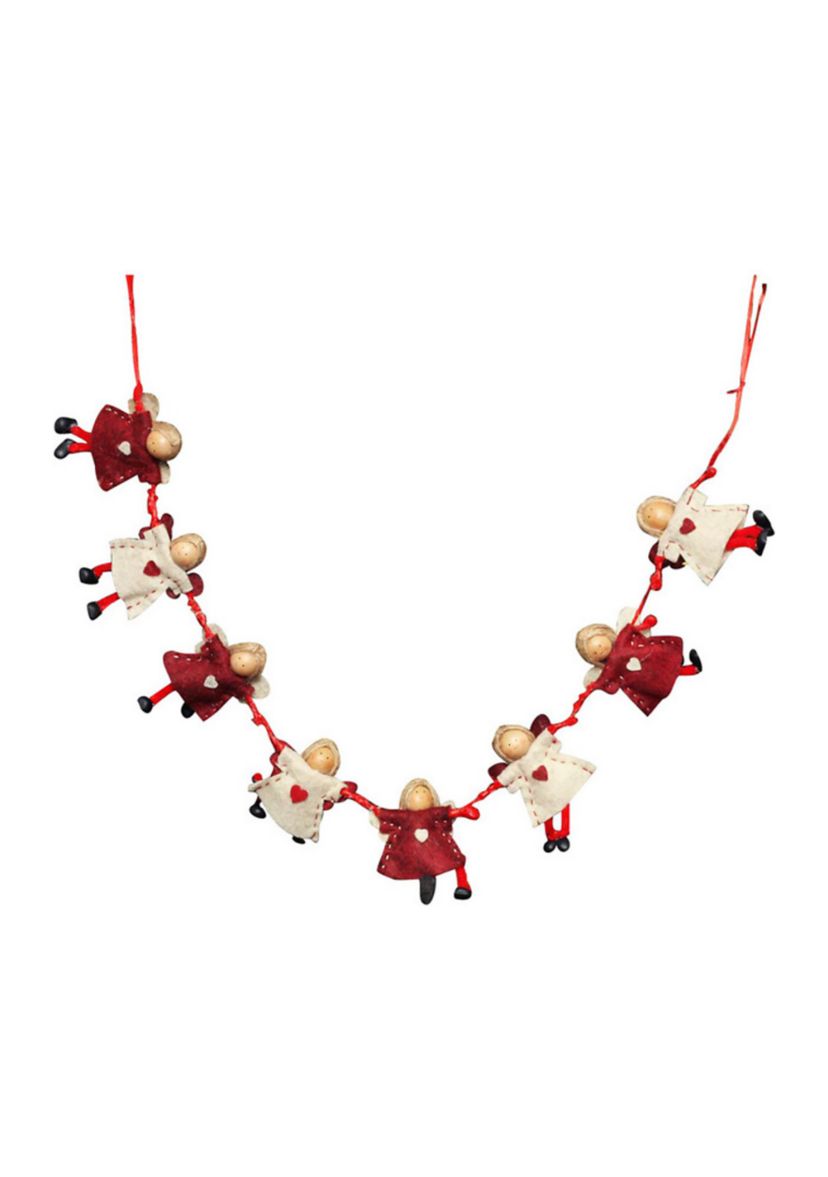 4Inch x 26Inch Red and Beige Angel Dolls Christmas Garland - Unlit