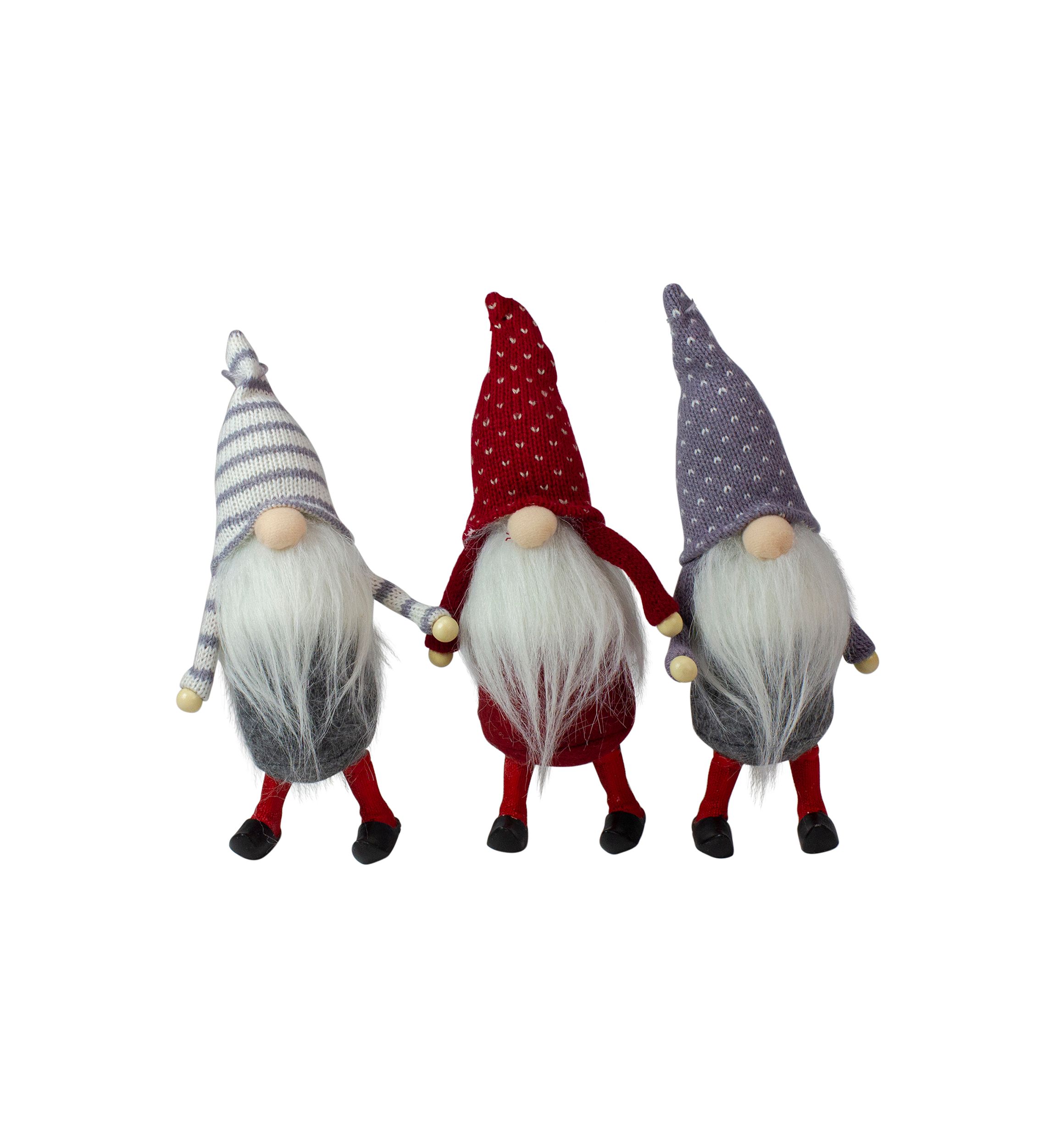 Set of 3 Standing Gnome Christmas Ornaments 10Inch