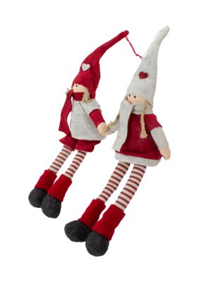 Set of 2 Plush Red and Beige Boy and Girl Sitting Christmas Doll Decorations 19Inch