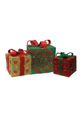 Northlight Set of 3 Green and Red Lighted Gift Boxes Outdoor Christmas Decor -  0191296063432