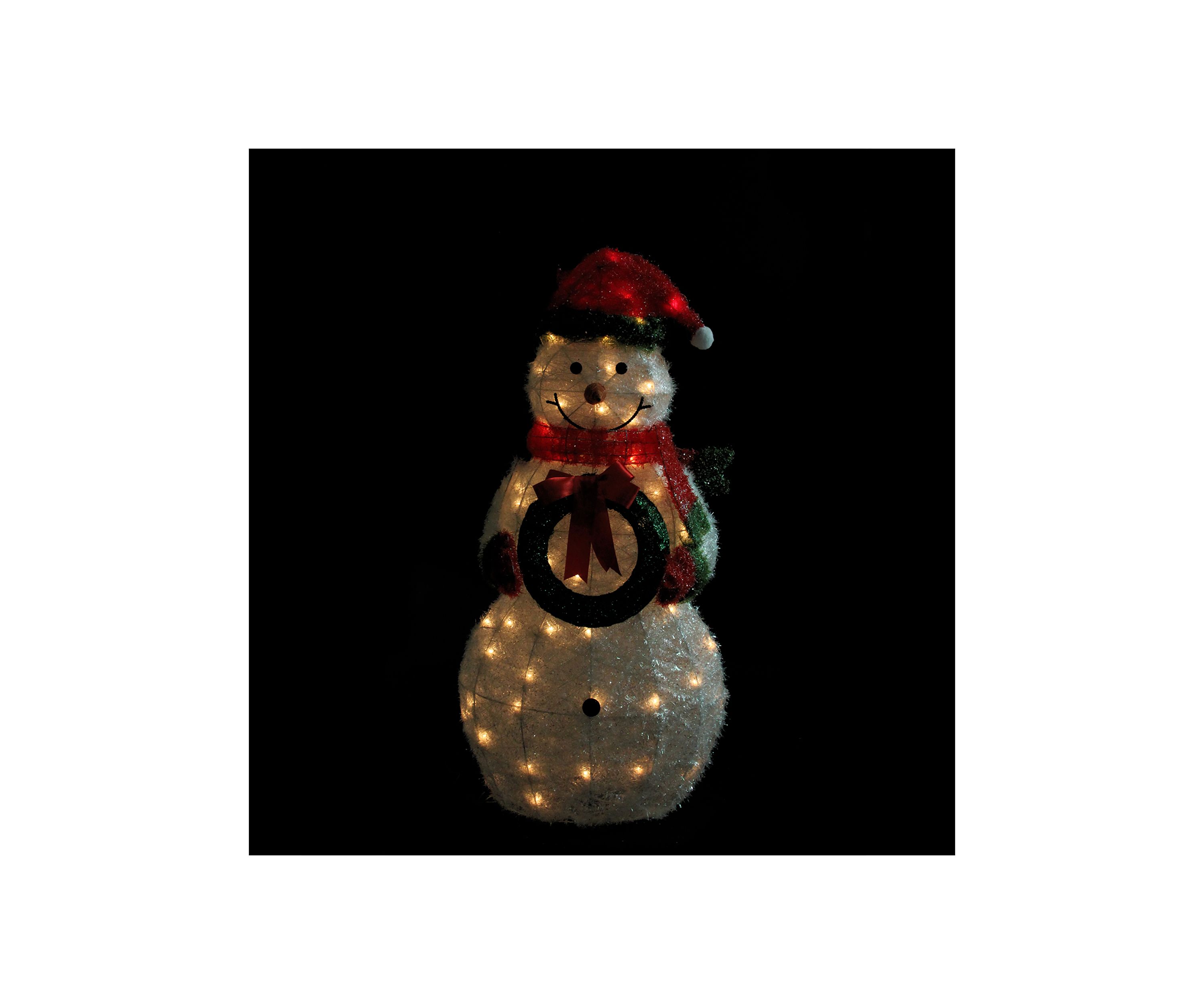 38Inch White and Red Lighted Tinsel Snowman with Wreath Christmas Outdoor Decoration