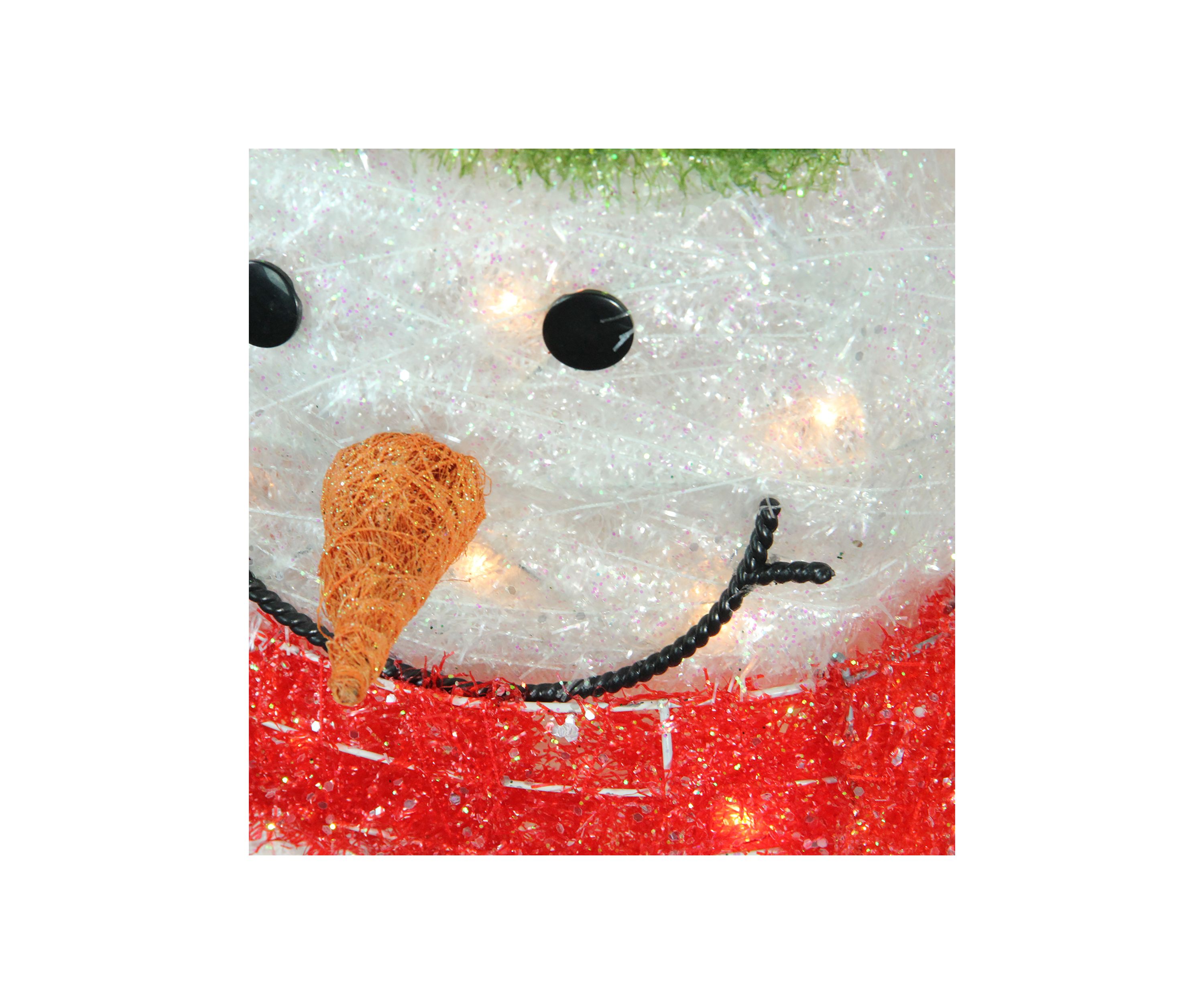 38Inch White and Red Lighted Tinsel Snowman with Wreath Christmas Outdoor Decoration