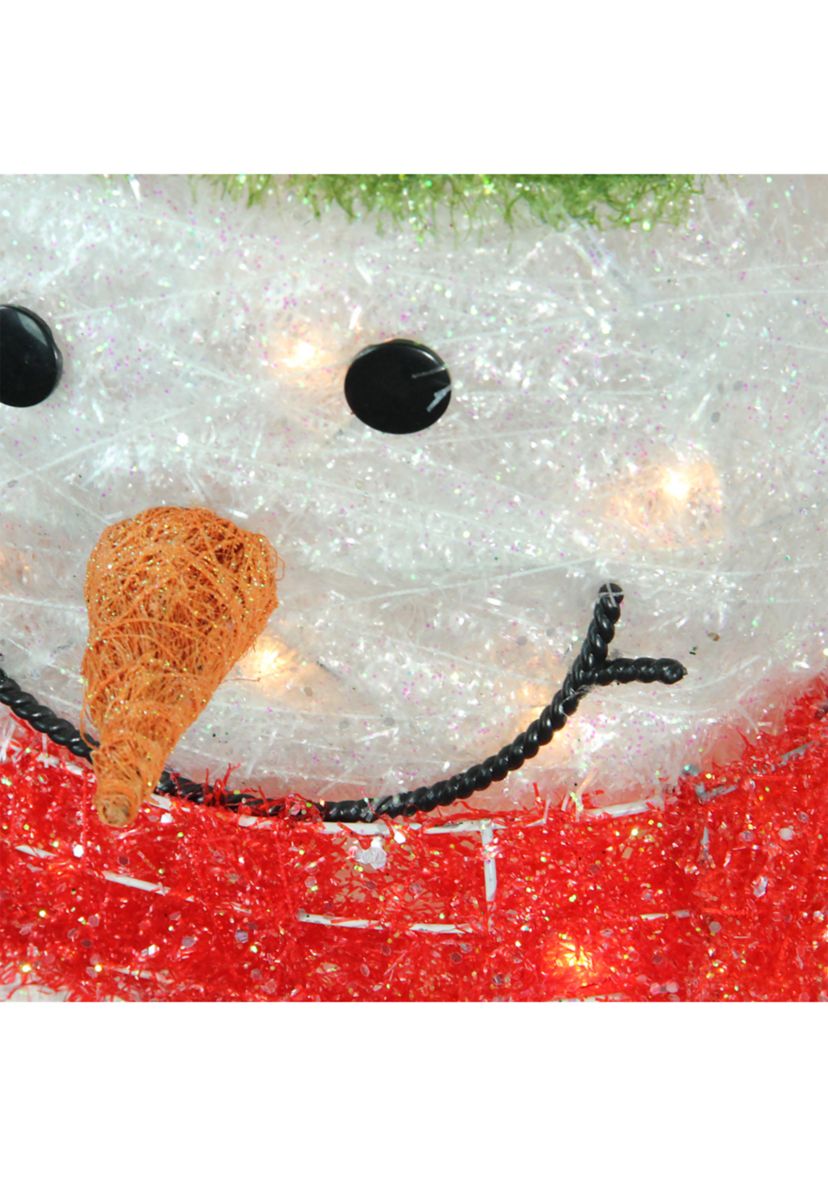38Inch White and Red Lighted Tinsel Snowman with Wreath Christmas Outdoor Decoration