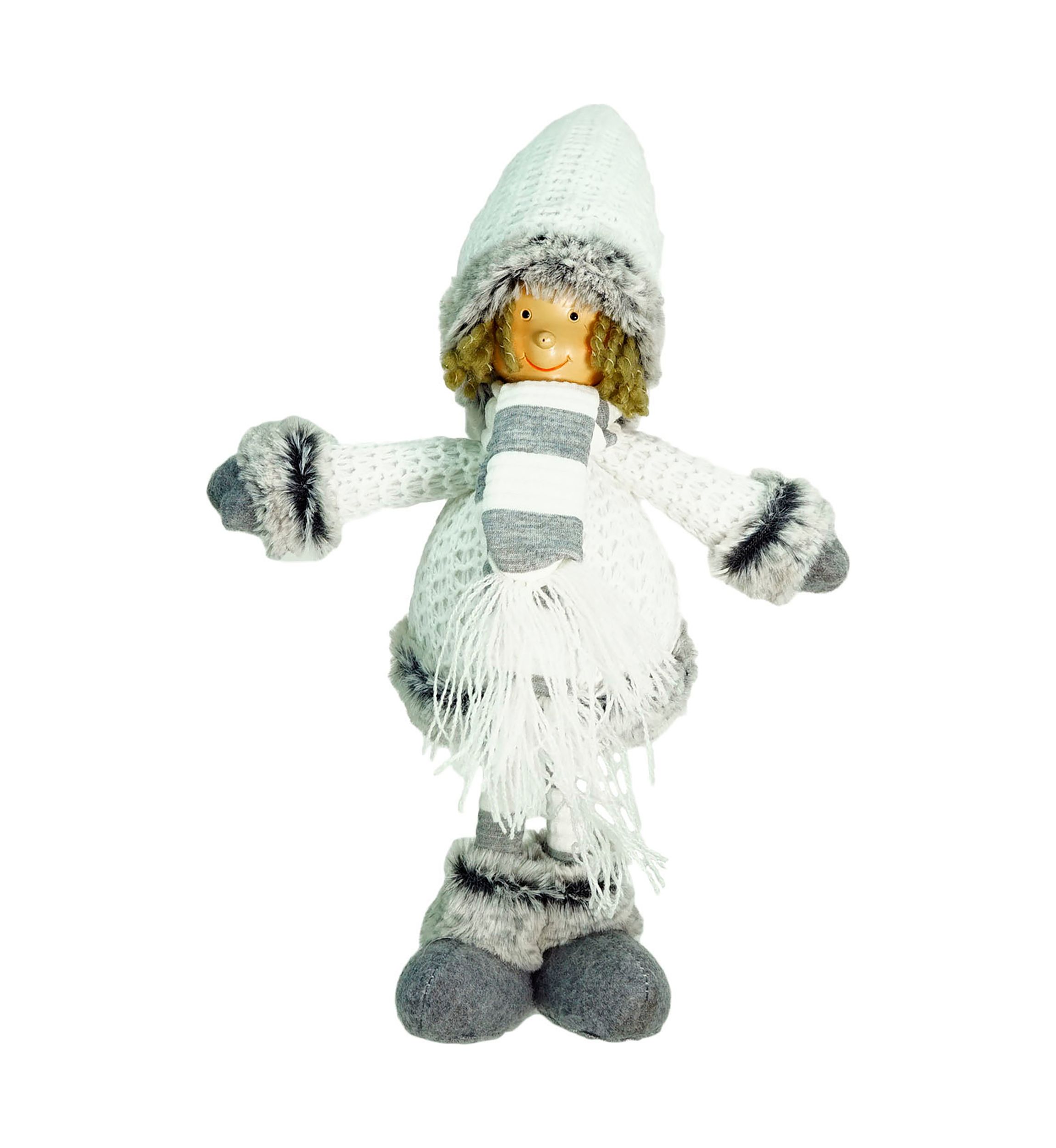 13Inch Gray and White Wintry Boy Christmas Tabletop Figurine
