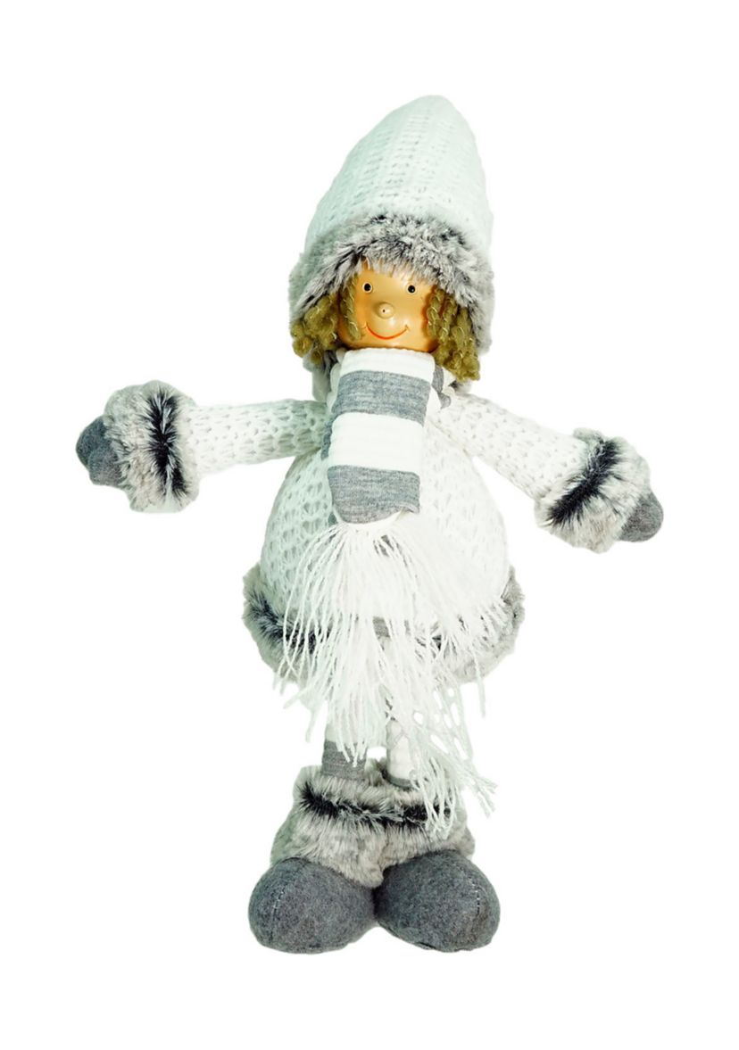 13Inch Gray and White Wintry Boy Christmas Tabletop Figurine