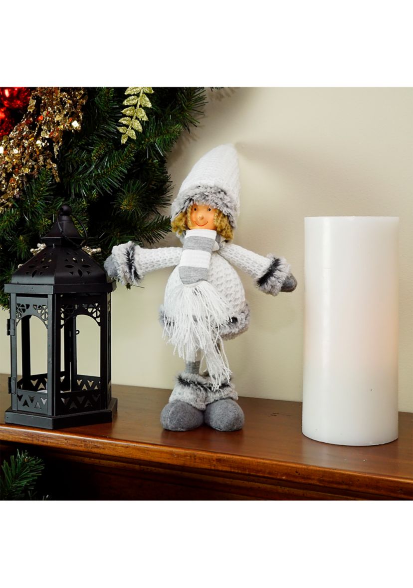 13Inch Gray and White Wintry Boy Christmas Tabletop Figurine