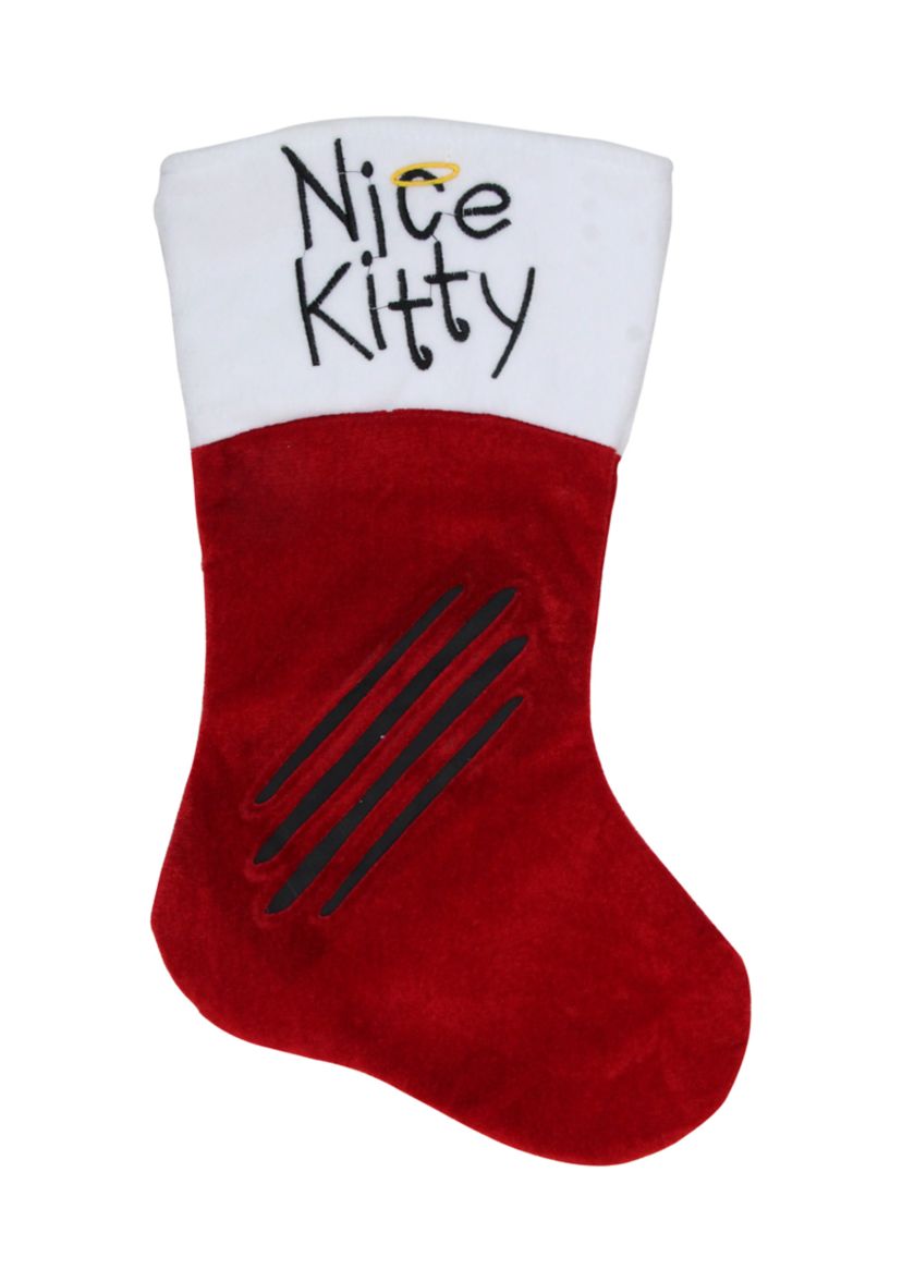 19Inch Red with White Angel Pet Nice Kitty Christmas Stocking