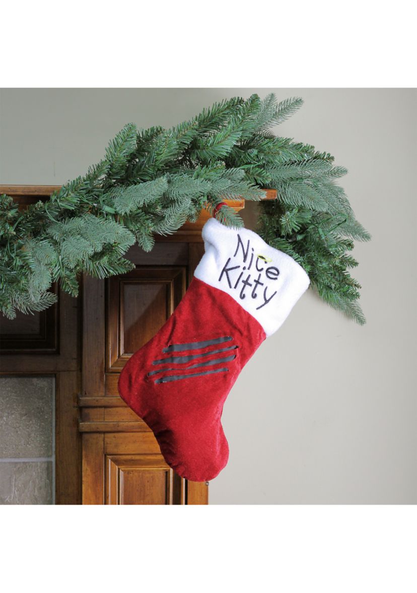 19Inch Red with White Angel Pet Nice Kitty Christmas Stocking