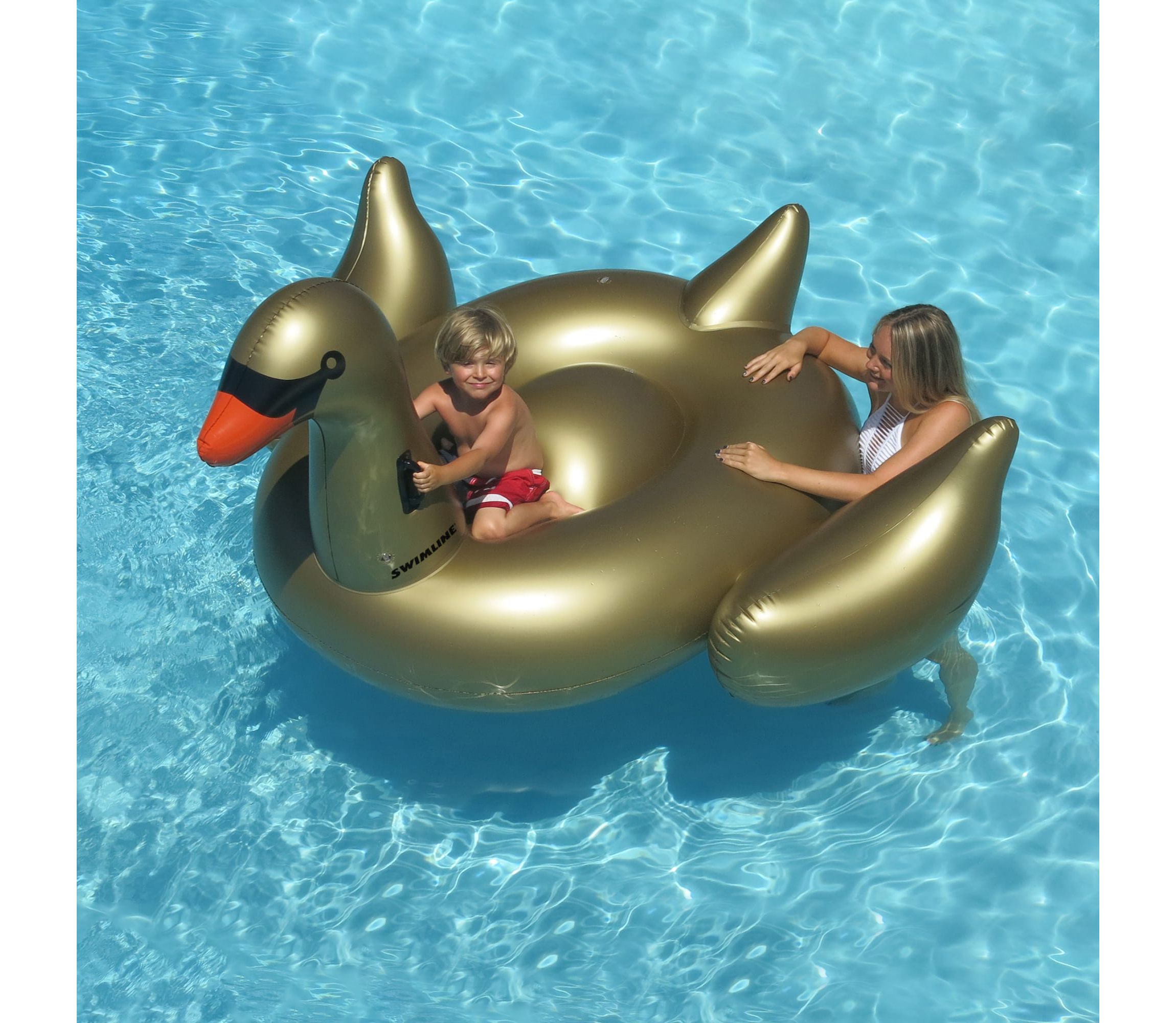 Inflatable Gold Giant Swan Swimming Pool Ride-On Float  75-Inch
