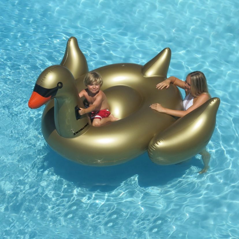 Inflatable Gold Giant Swan Swimming Pool Ride-On Float  75-Inch