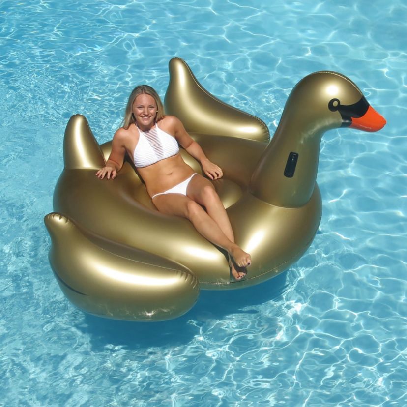 Inflatable Gold Giant Swan Swimming Pool Ride-On Float  75-Inch