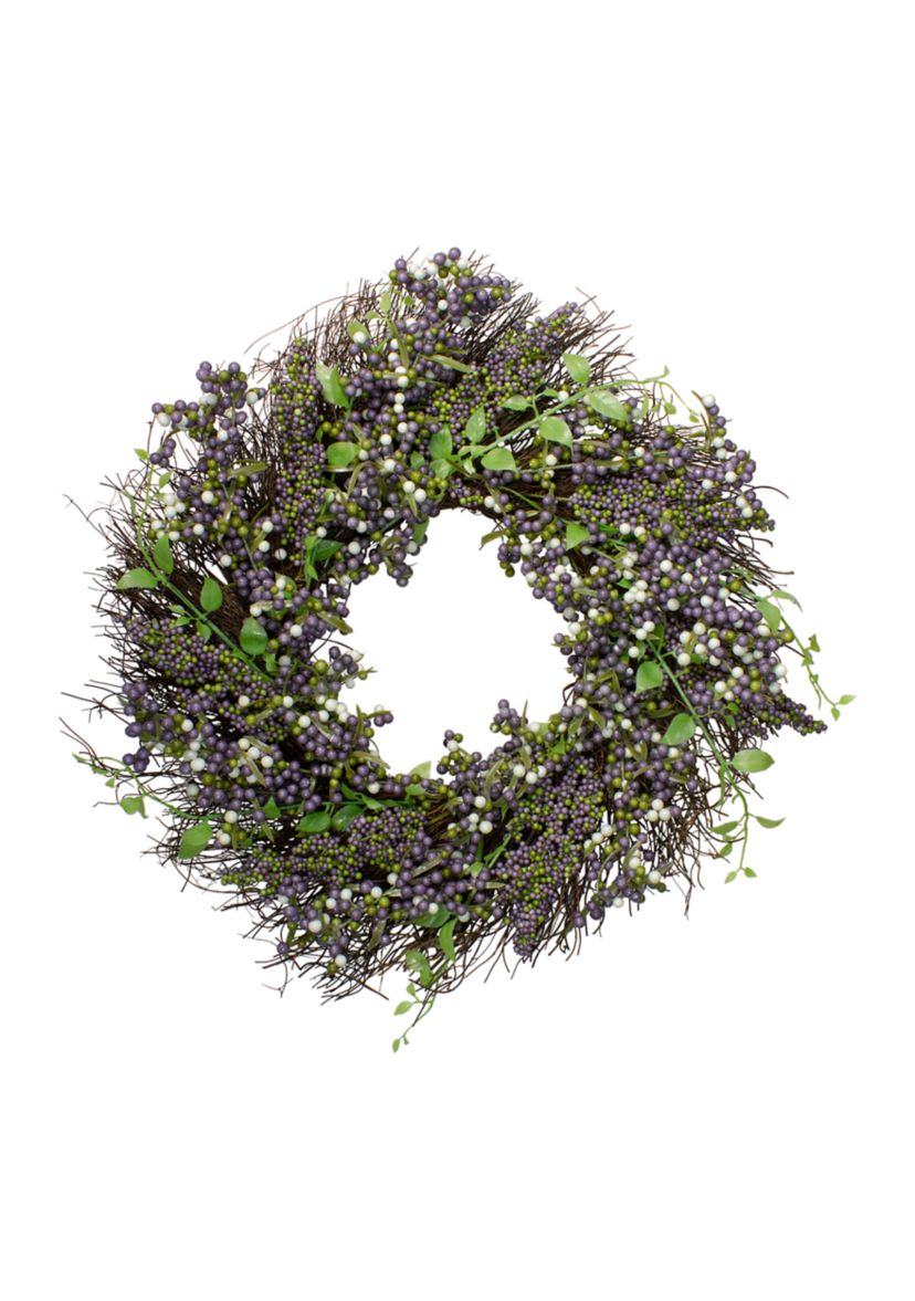 Purple Mini Berry Artificial Thanksgiving Wreath  22- inch Unlit