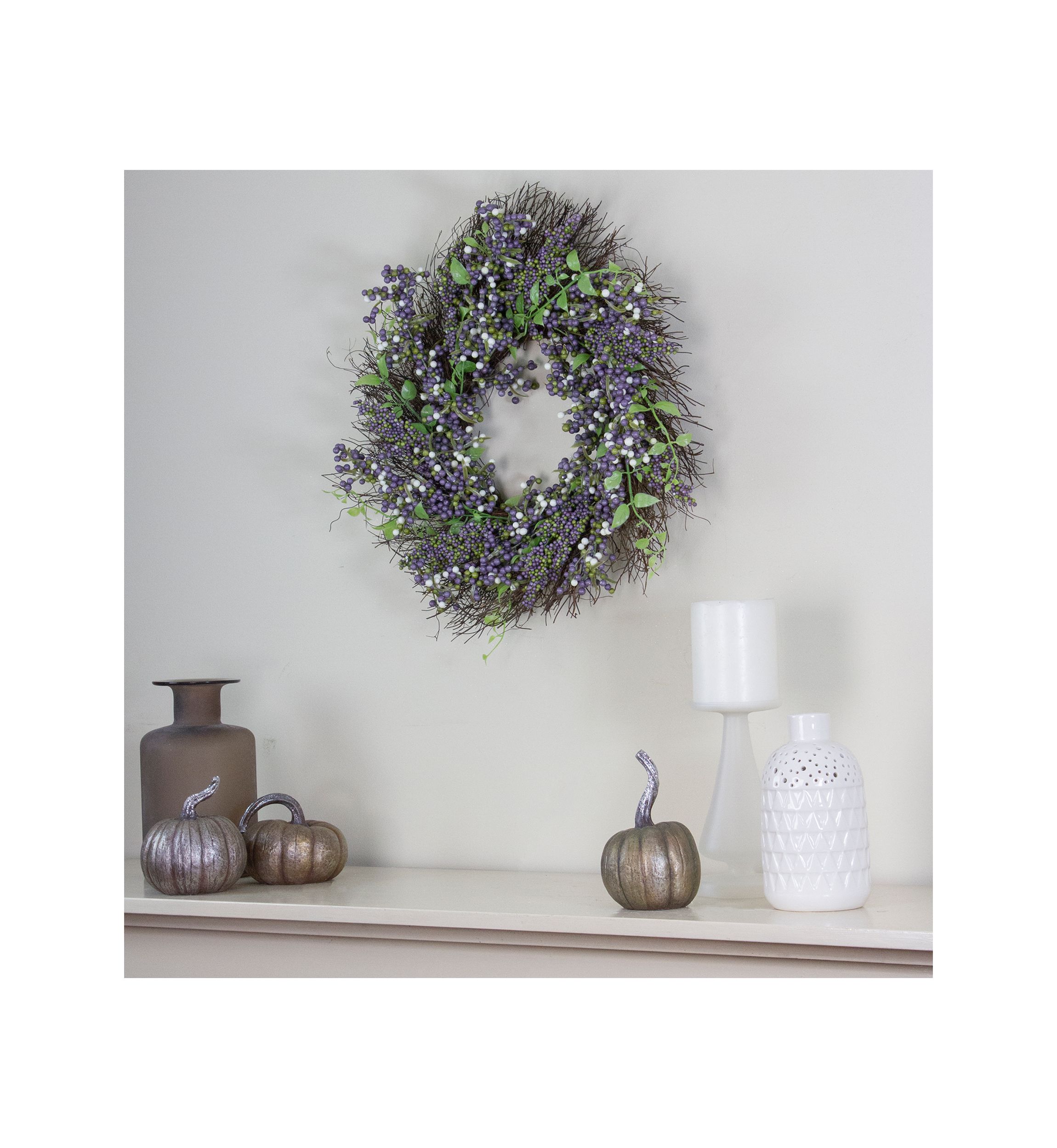 Purple Mini Berry Artificial Thanksgiving Wreath  22- inch Unlit