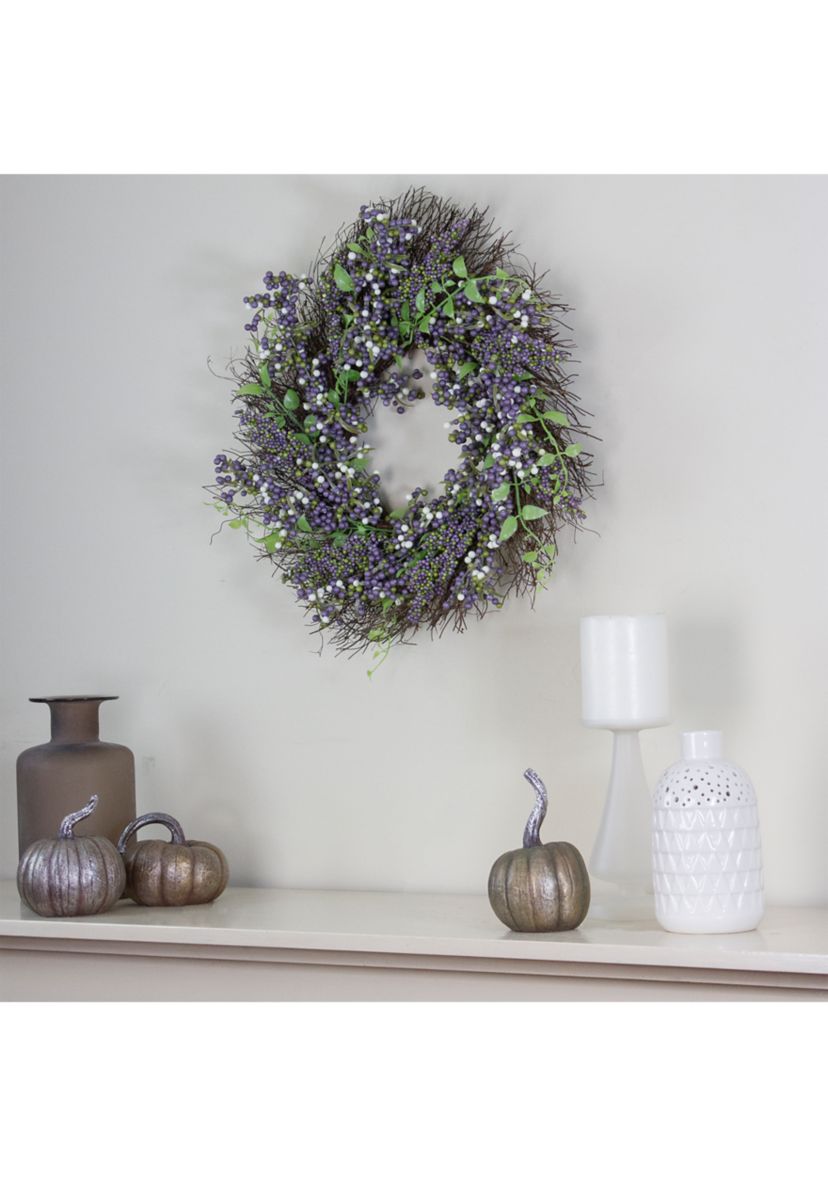 Purple Mini Berry Artificial Thanksgiving Wreath  22- inch Unlit