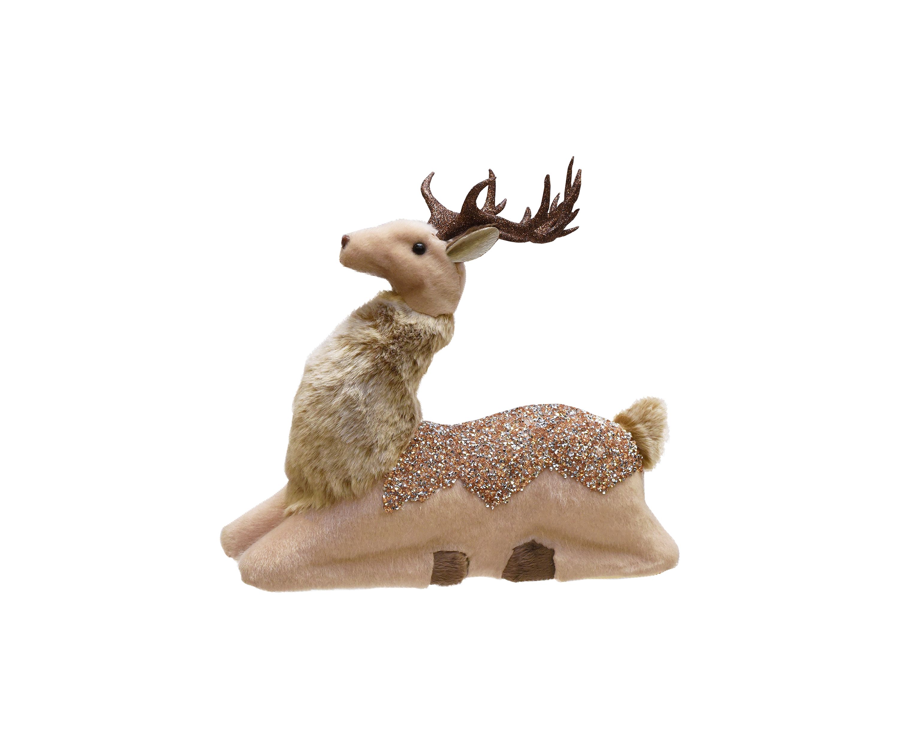 9.5Inch Beige and Brown Sitting Deer Christmas Tabletop Decor