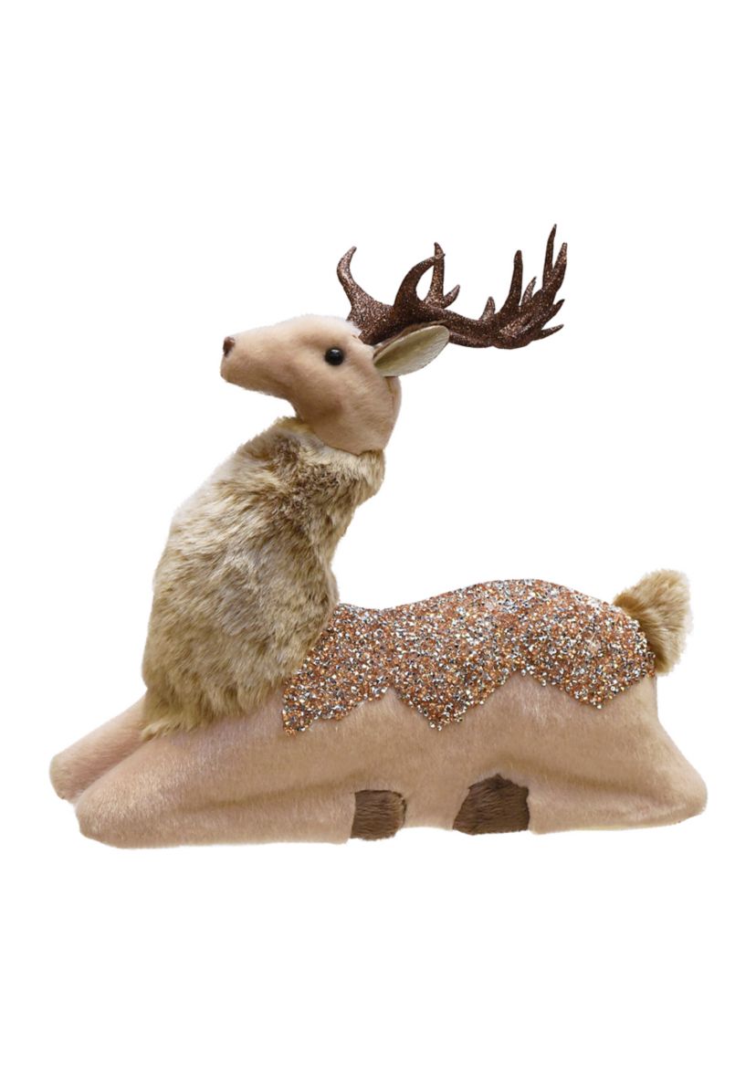 9.5Inch Beige and Brown Sitting Deer Christmas Tabletop Decor