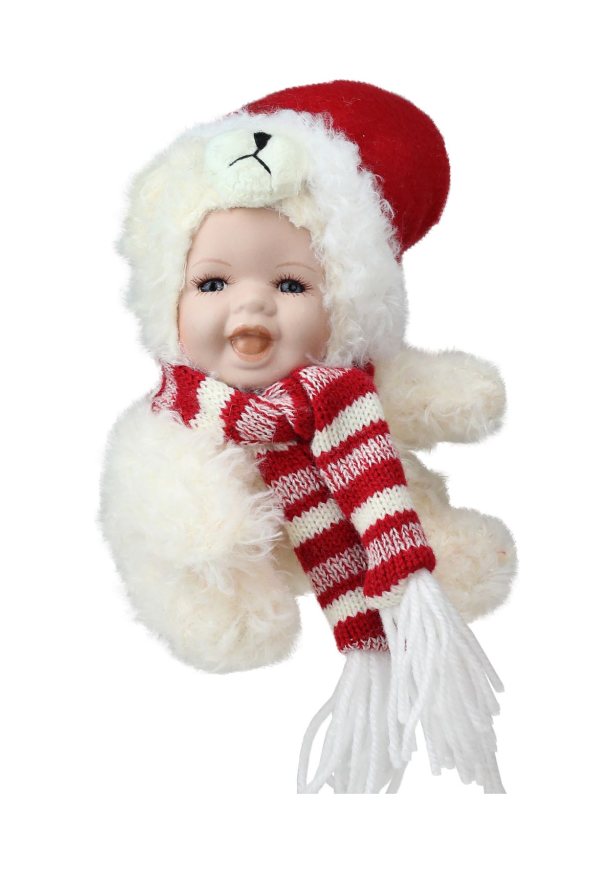 5.75Inch White and Red Baby in Polar Bear Costume with Santa Hat Collectible Christmas Doll