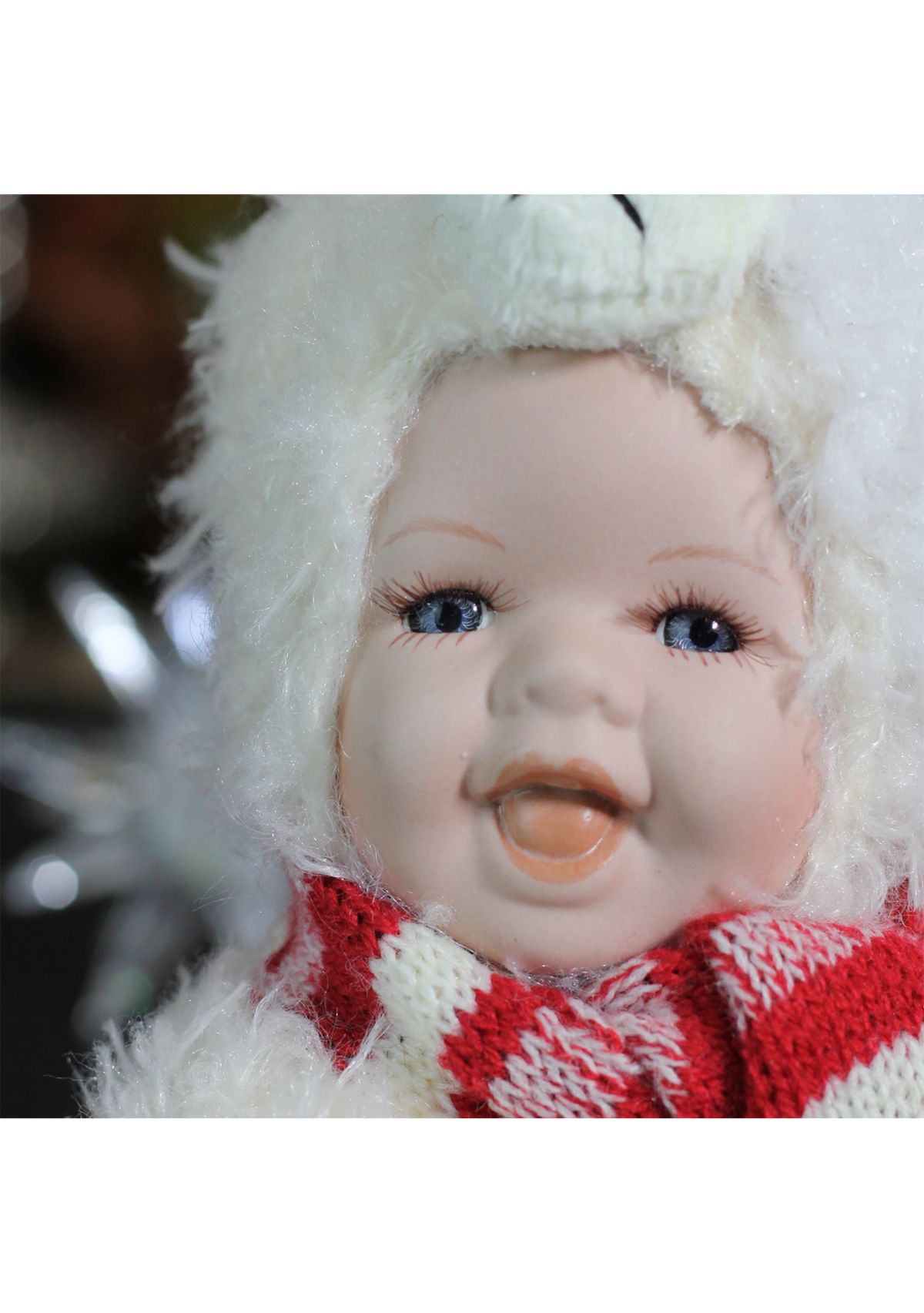 5.75Inch White and Red Baby in Polar Bear Costume with Santa Hat Collectible Christmas Doll