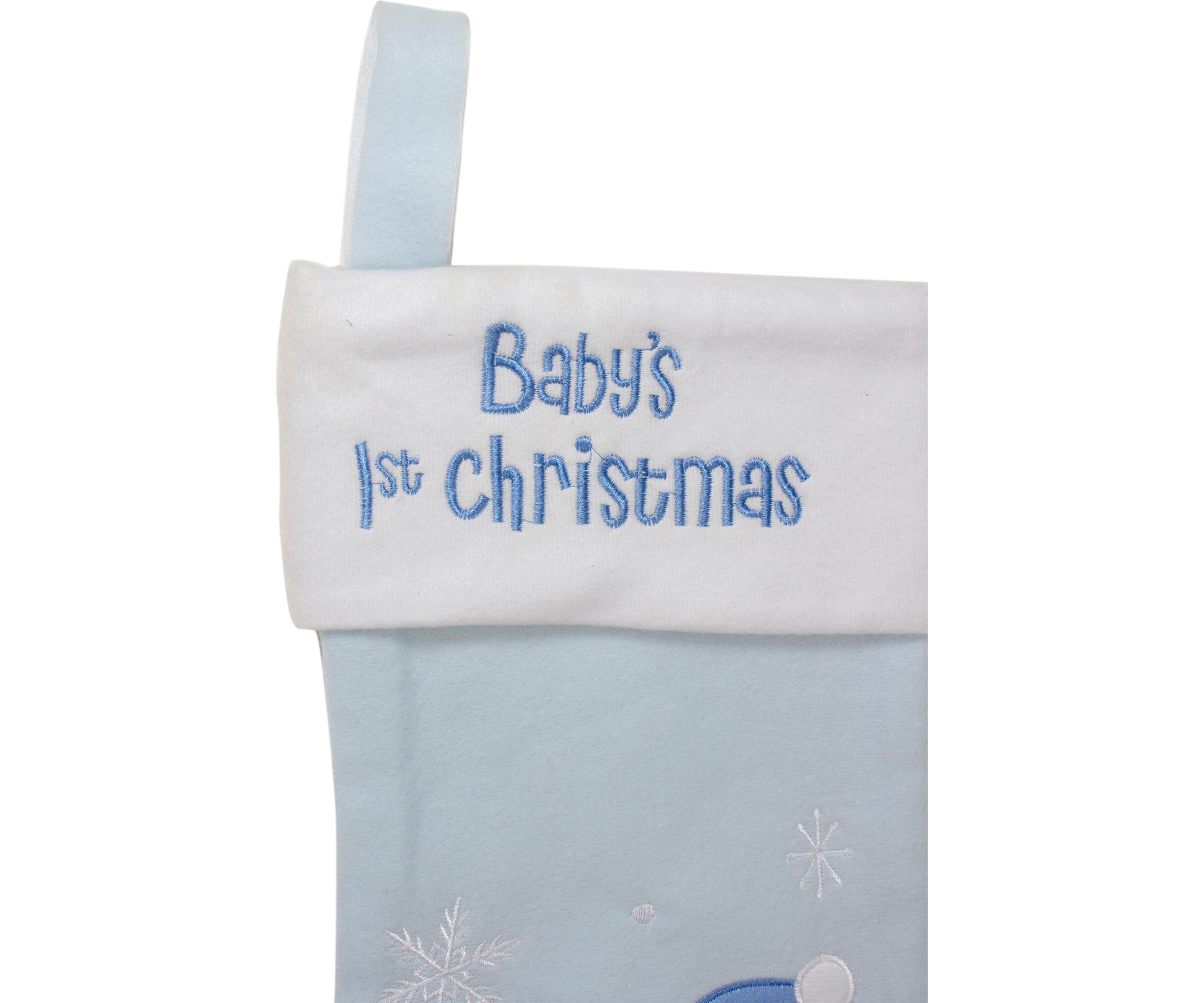 19Inch Blue and White Babys 1st Christmas Embroidered Teddy Bear Christmas Stocking