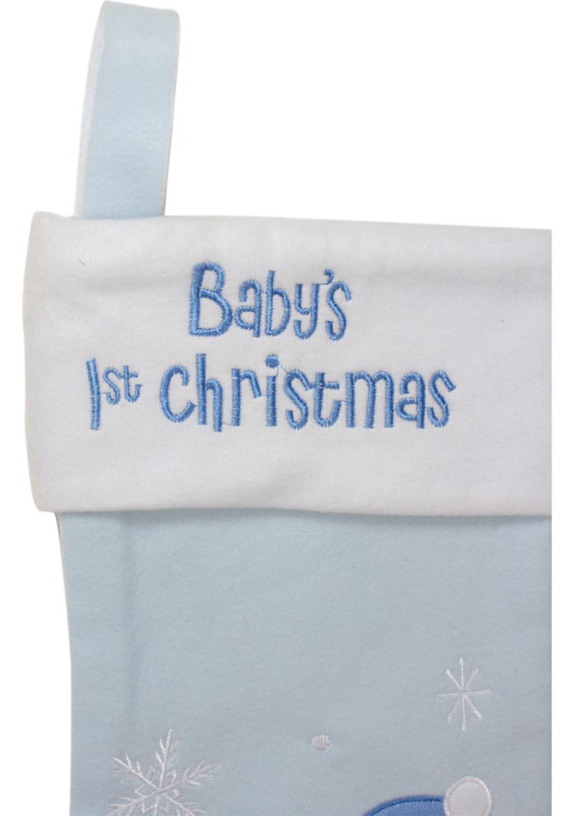 19Inch Blue and White Babys 1st Christmas Embroidered Teddy Bear Christmas Stocking