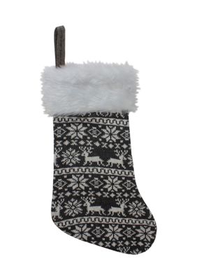 Northlight 19Inch Gray And White Reindeer And Snowflake Knit Christmas Stocking With Faux Fur Cuff