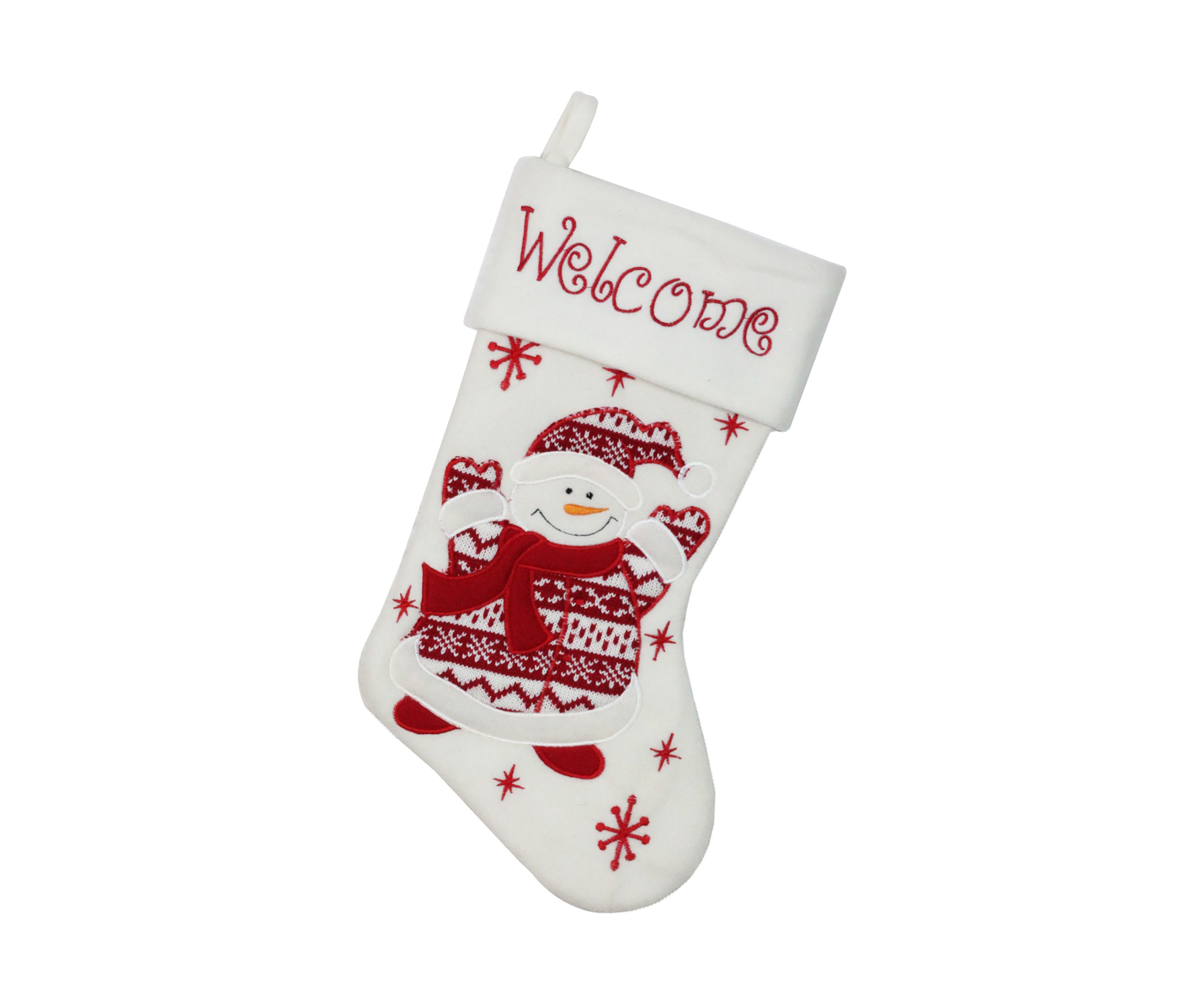 15.75Inch Red and White Welcome Snowman Embroidered Christmas Stocking