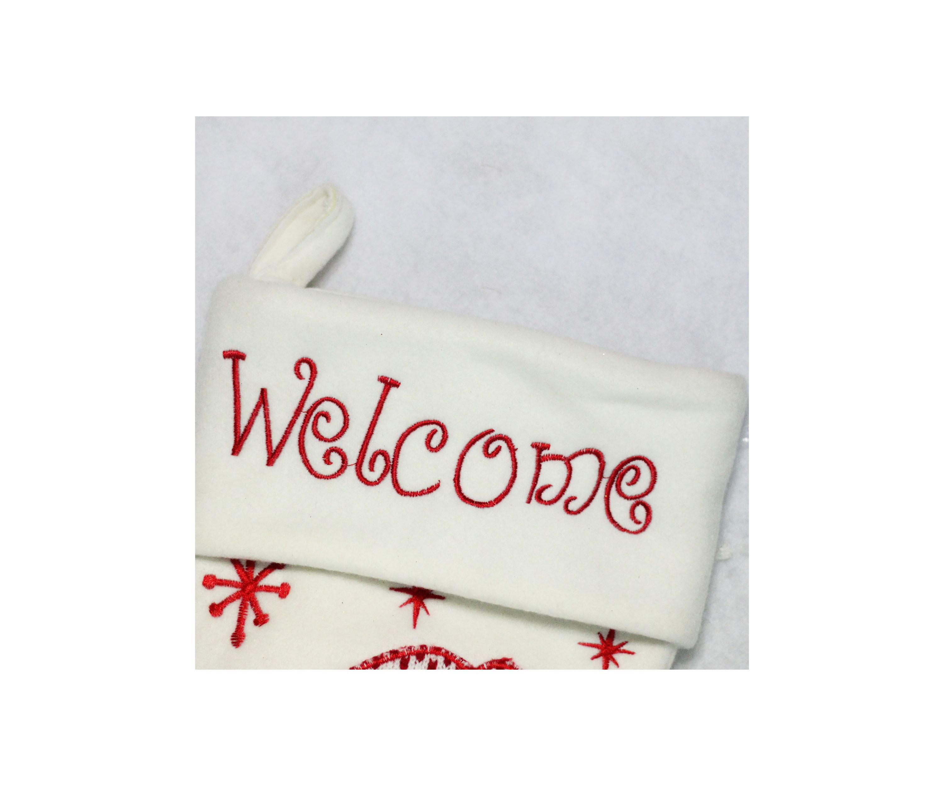 15.75Inch Red and White Welcome Snowman Embroidered Christmas Stocking