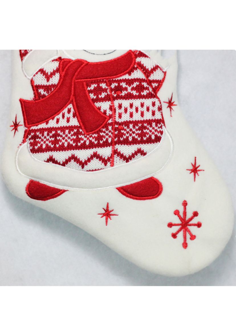 15.75Inch Red and White Welcome Snowman Embroidered Christmas Stocking