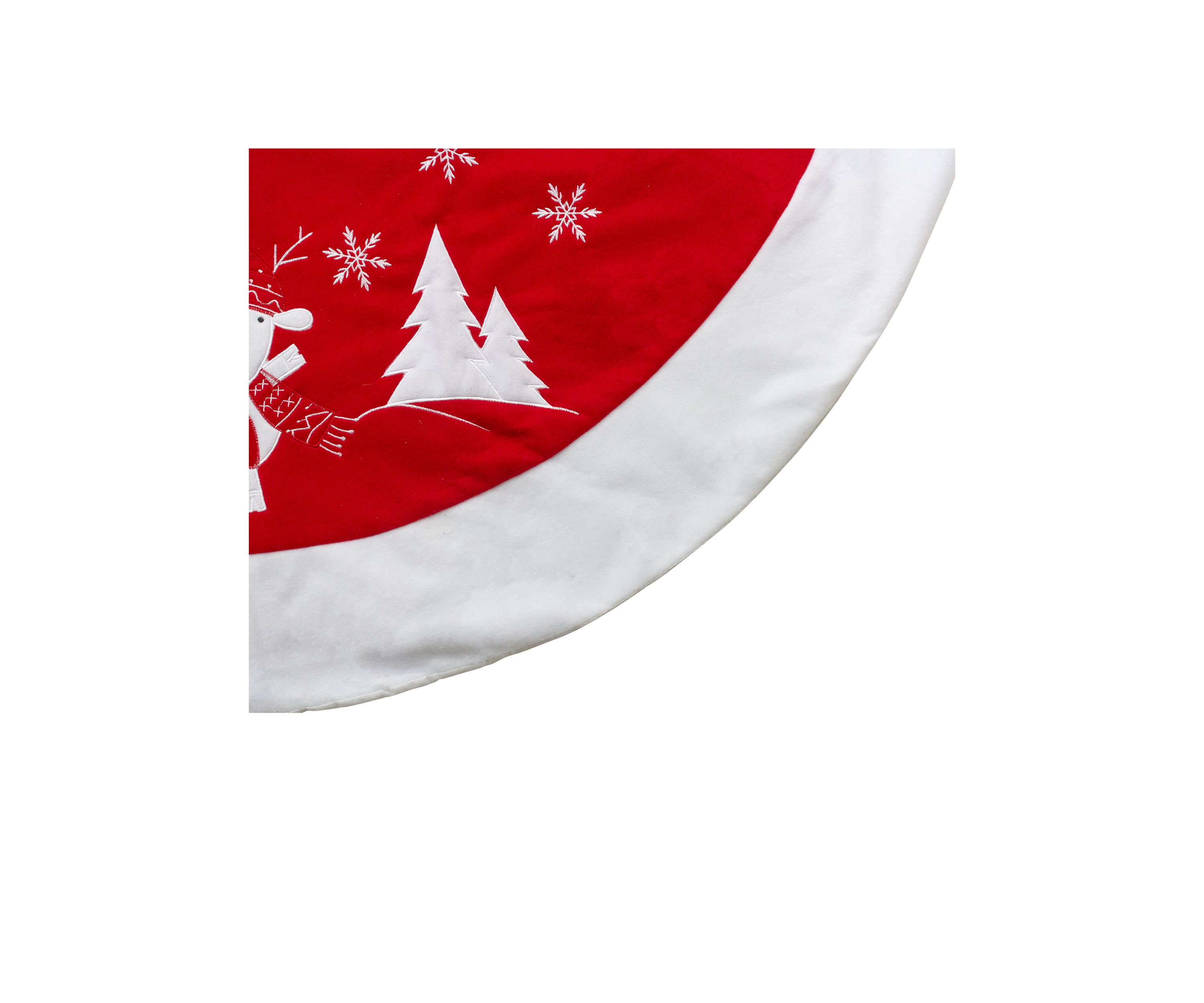 48Inch Red and White Winter Reindeer Embroidered Christmas Tree Skirt