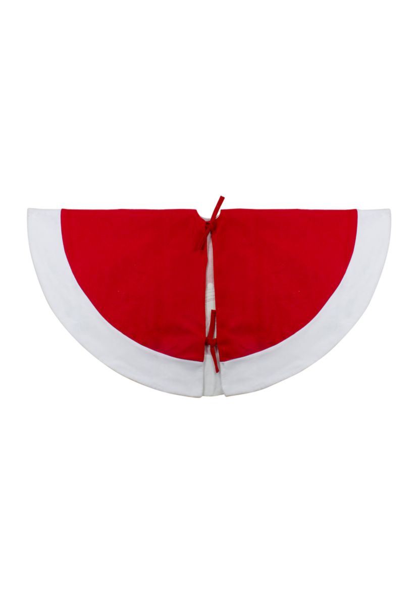 48Inch Red and White Winter Reindeer Embroidered Christmas Tree Skirt