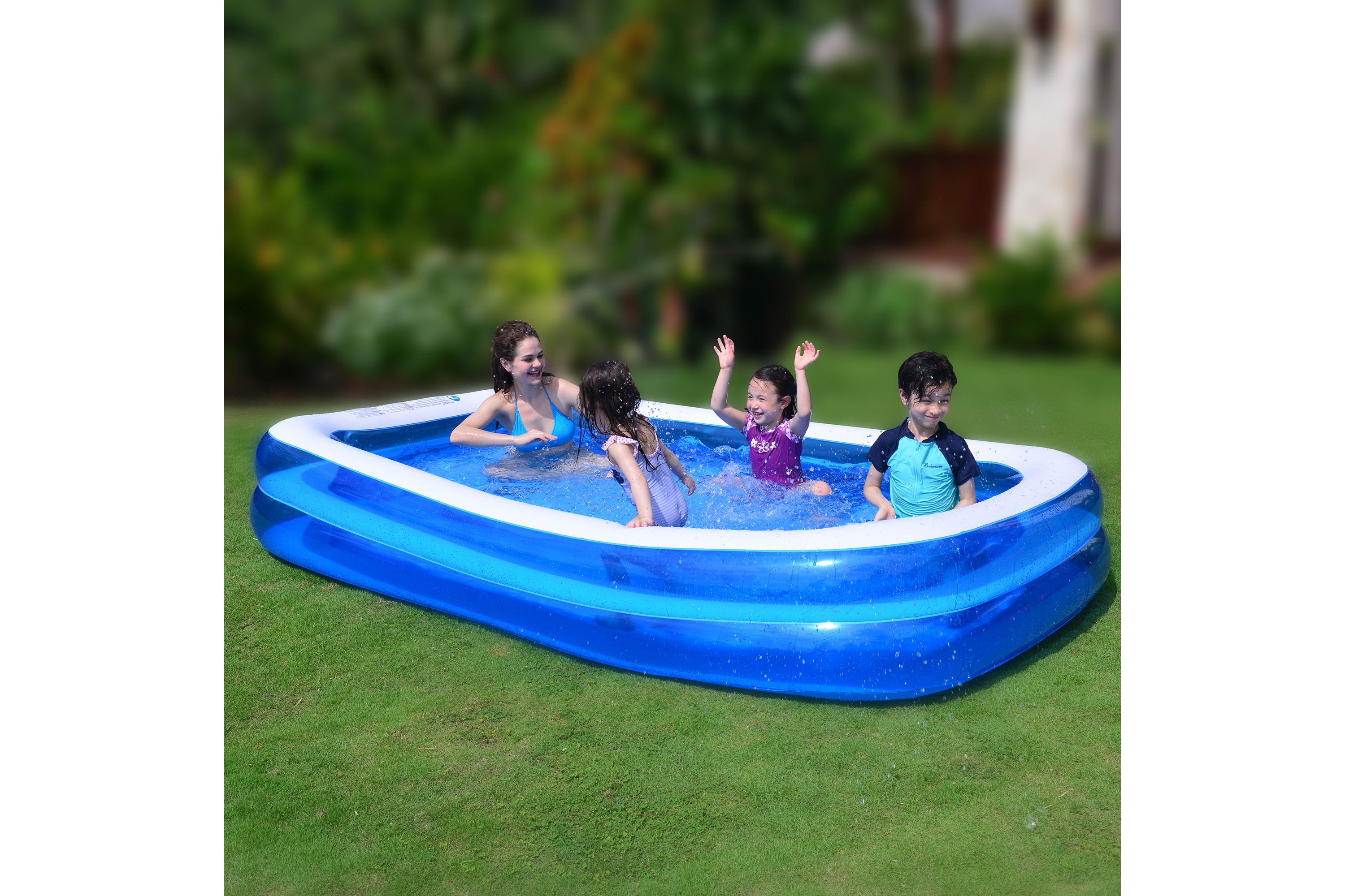 10 Blue and White Inflatable Rectangular Swimming Pool