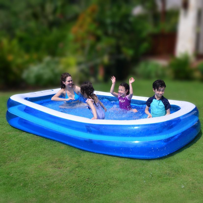 10 Blue and White Inflatable Rectangular Swimming Pool