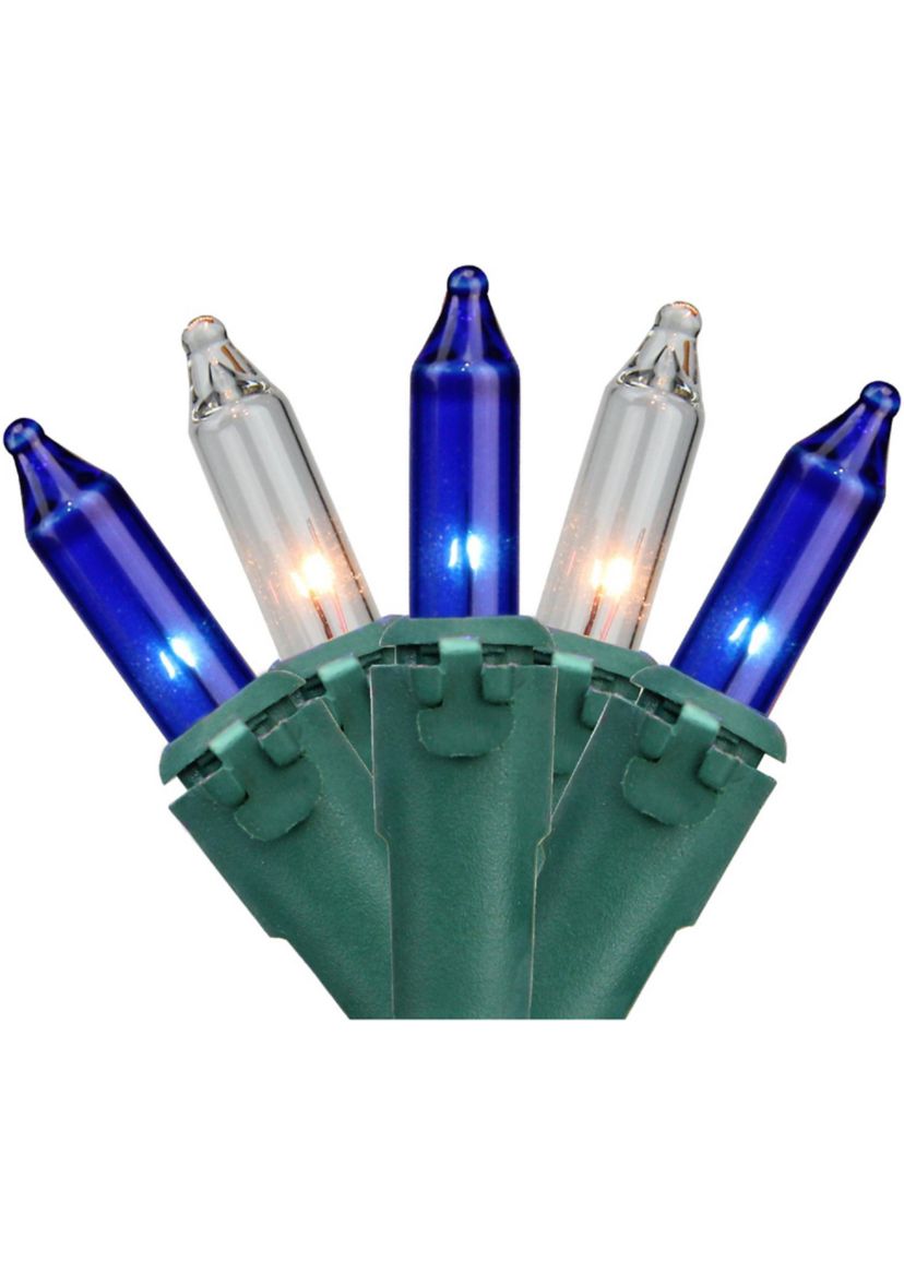 Set of 100 Blue & Clear Mini Christmas Lights 2.5Inch Spacing - Green Wire