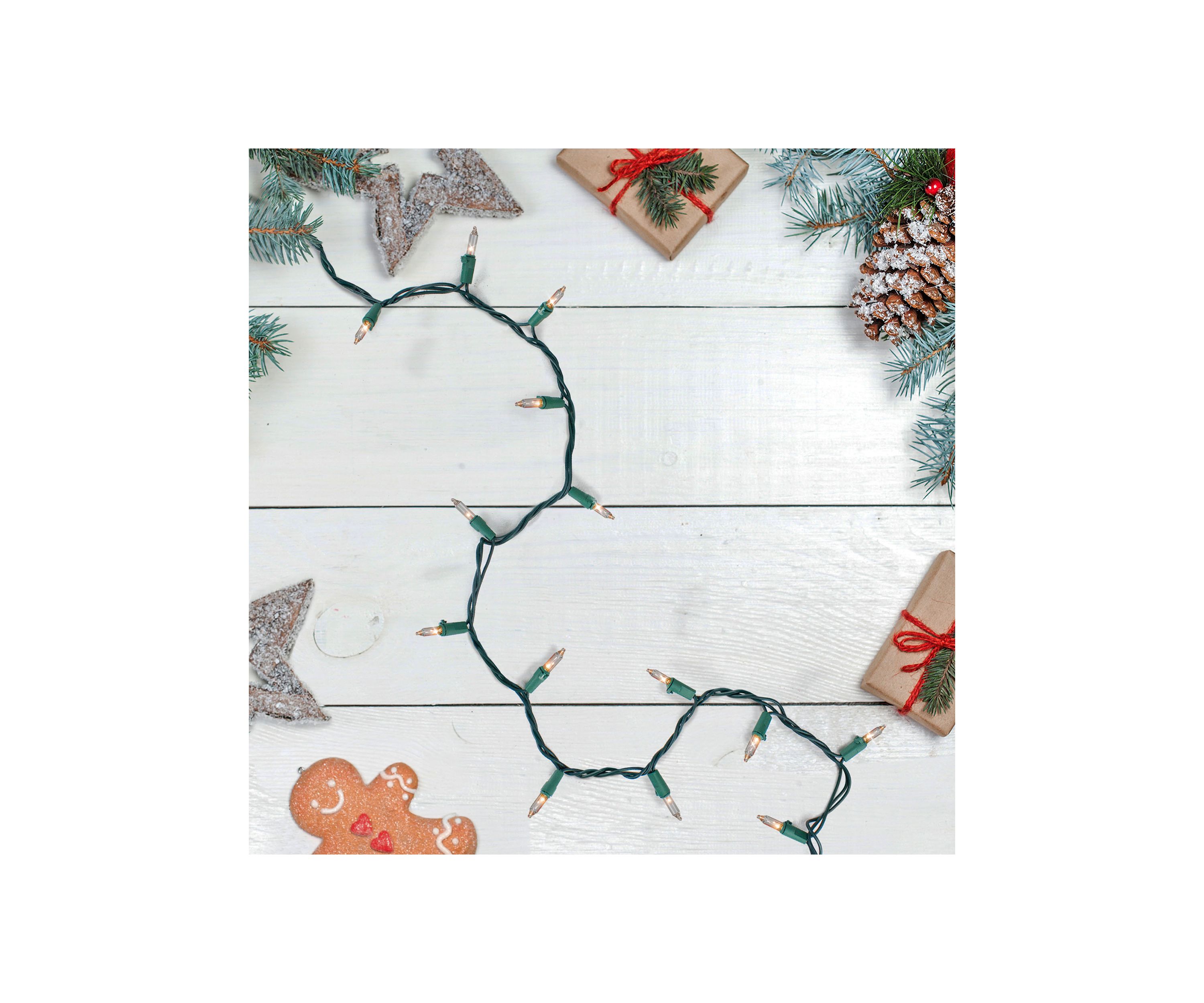 100-Count Clear Mini Christmas Light Set  20.25ft Green Wire