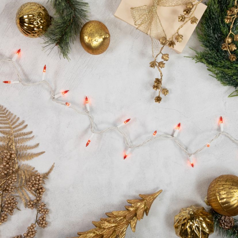 100-Count Orange Mini Christmas Lights Set  20.25ft White Wire