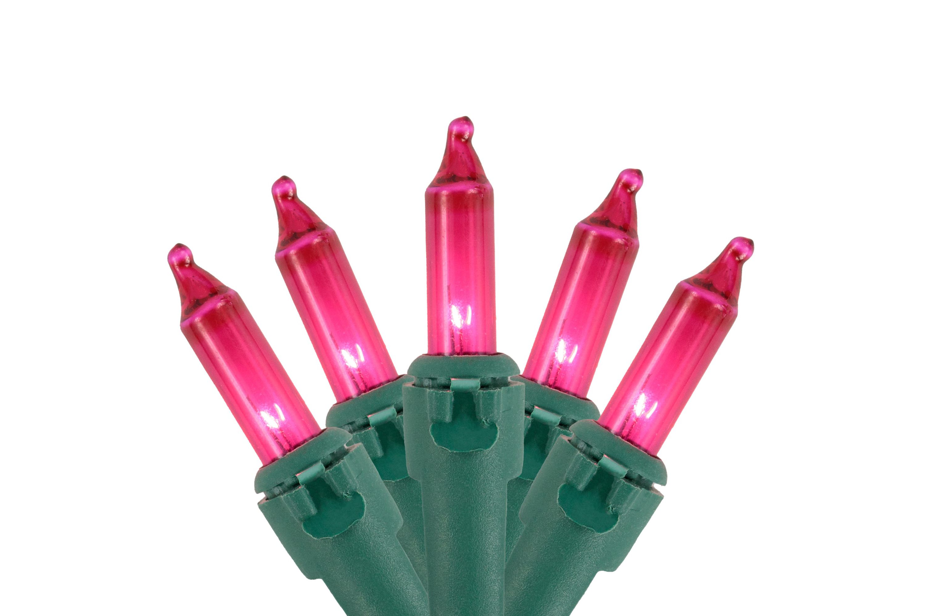 100ct Pink Mini Christmas Light Set  20.25ft Green Wire